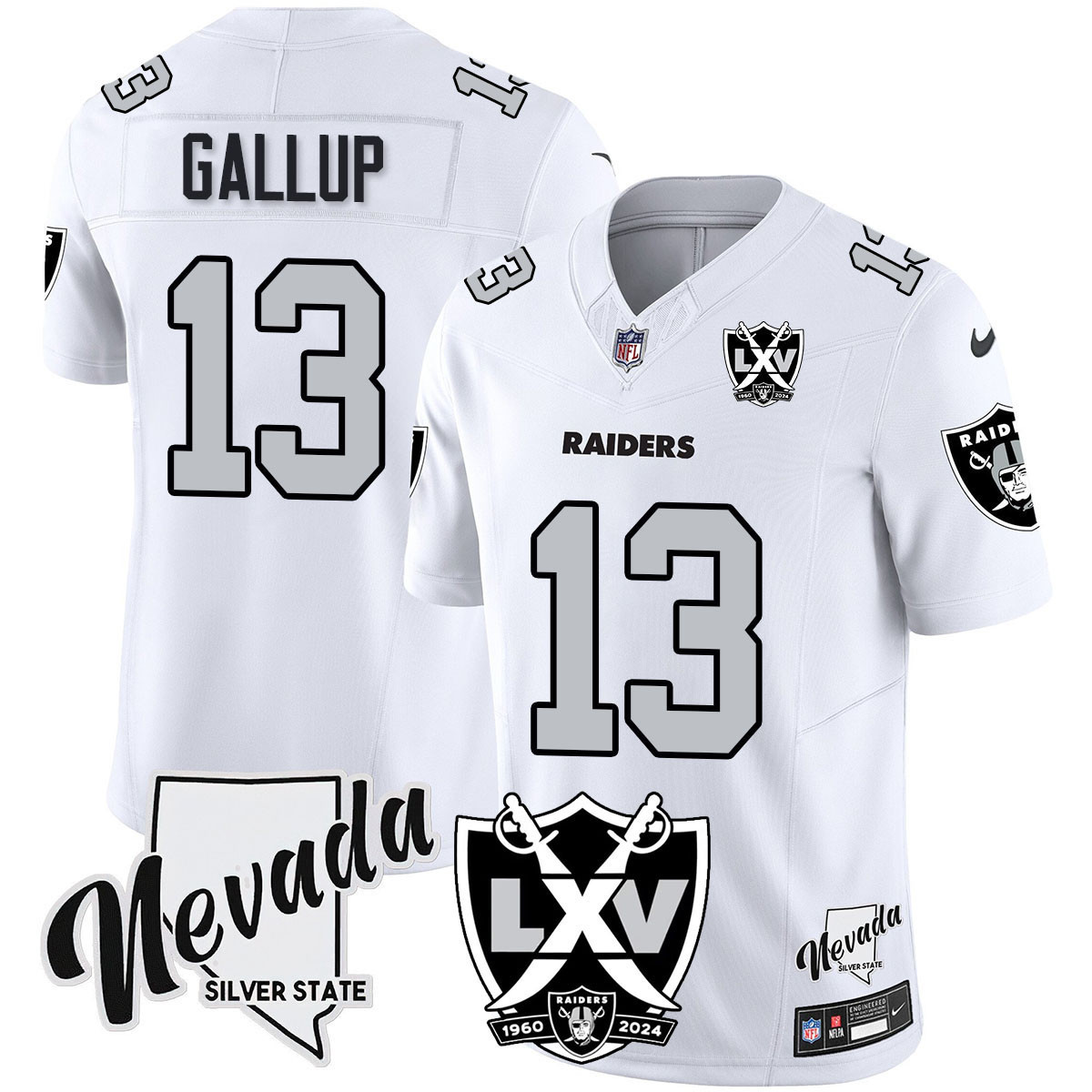 Men's Michael Gallup Las Vegas Raiders 2024 Vapor Limited White Jersey - 65th Anniversary - All Stitched