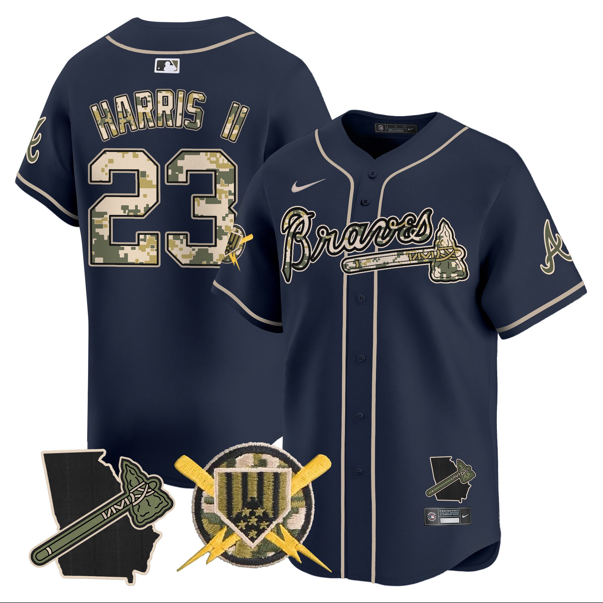 Men's Michael Harris II Atlanta Braves Armed Forces Day Vapor Premier Limited Navy Jersey - All Stitched