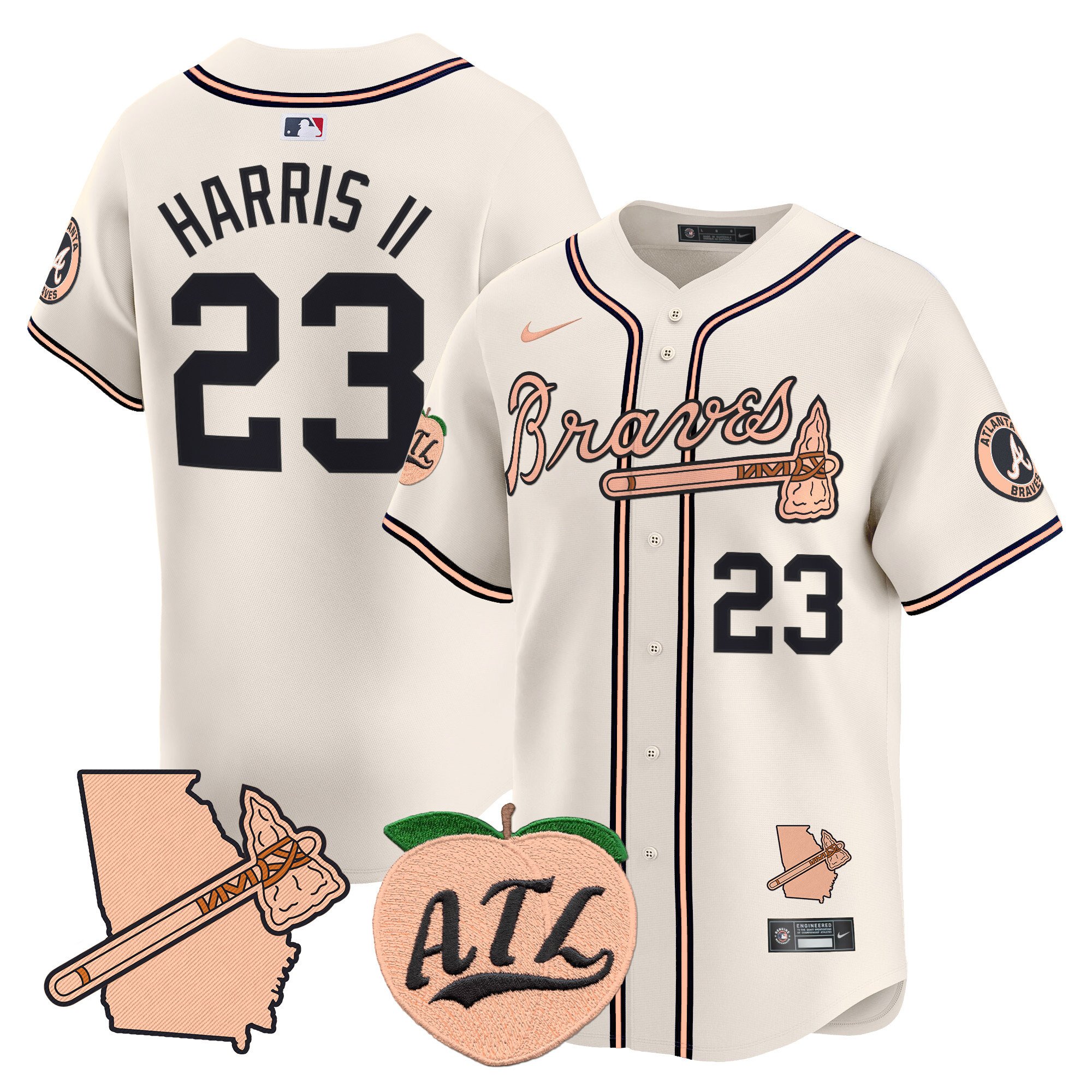 Men's Michael Harris II Atlanta Braves Peach Vapor Premier Limited Cream Jersey - All Stitched