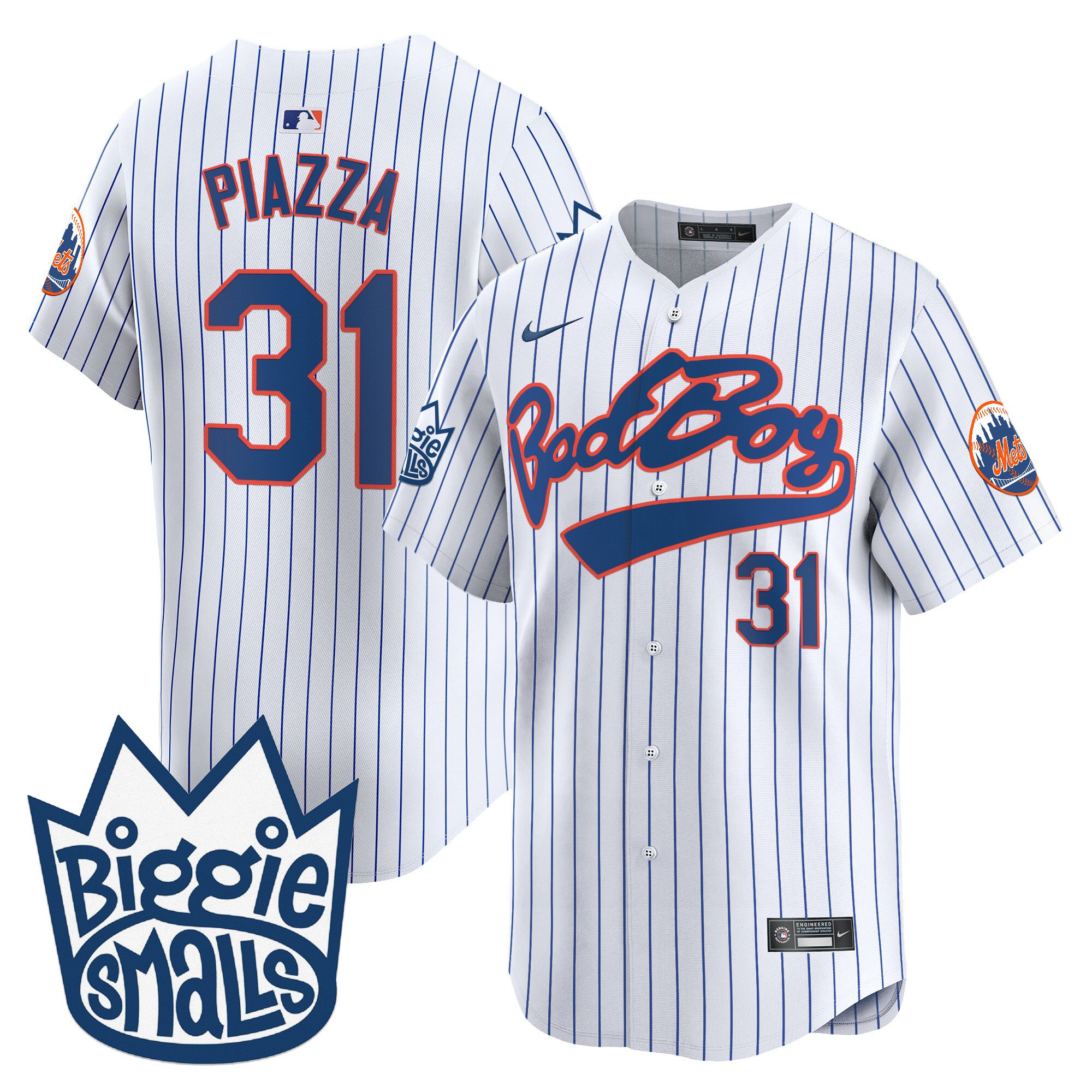 Men's Mike Piazza New York Mets Biggie Smalls Vapor Premier Limited Pinstripe Jersey - All Stitched