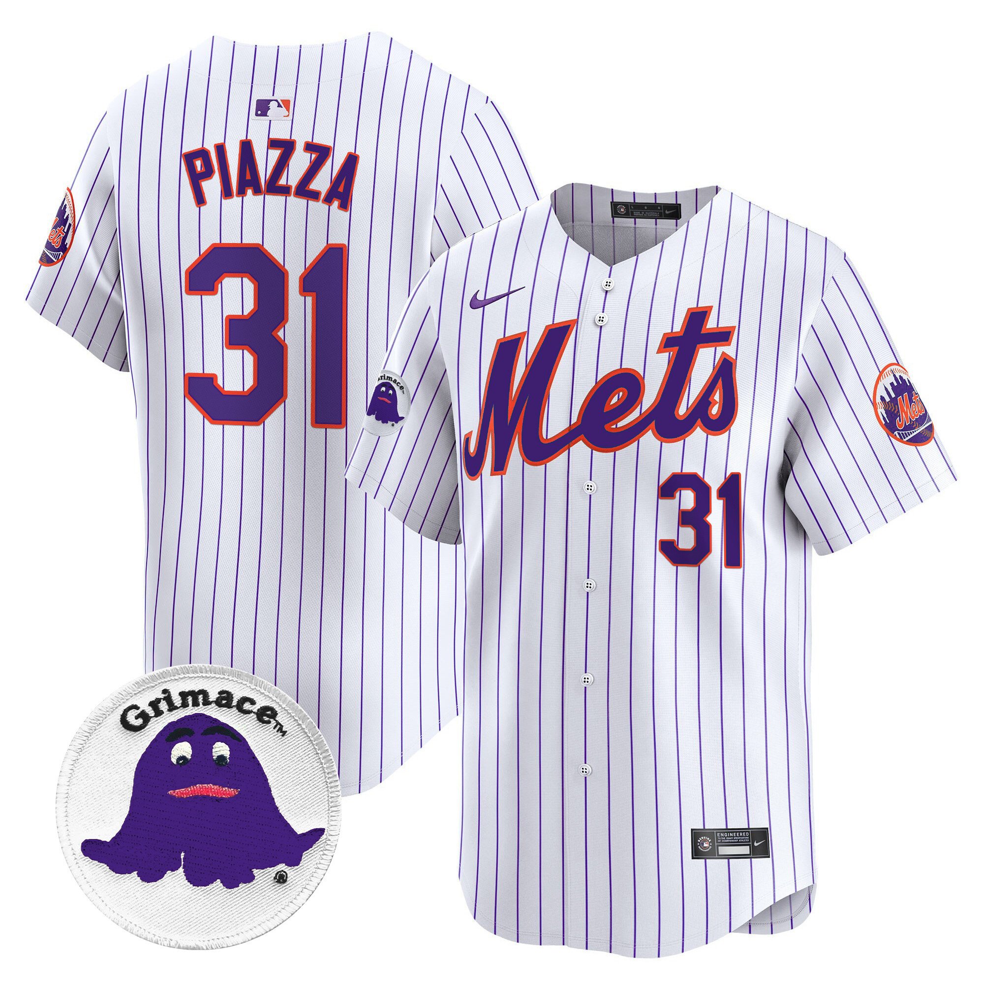 Men's Mike Piazza New York Mets Grimace Vapor Premier Limited Pinstripe Jersey - All Stitched