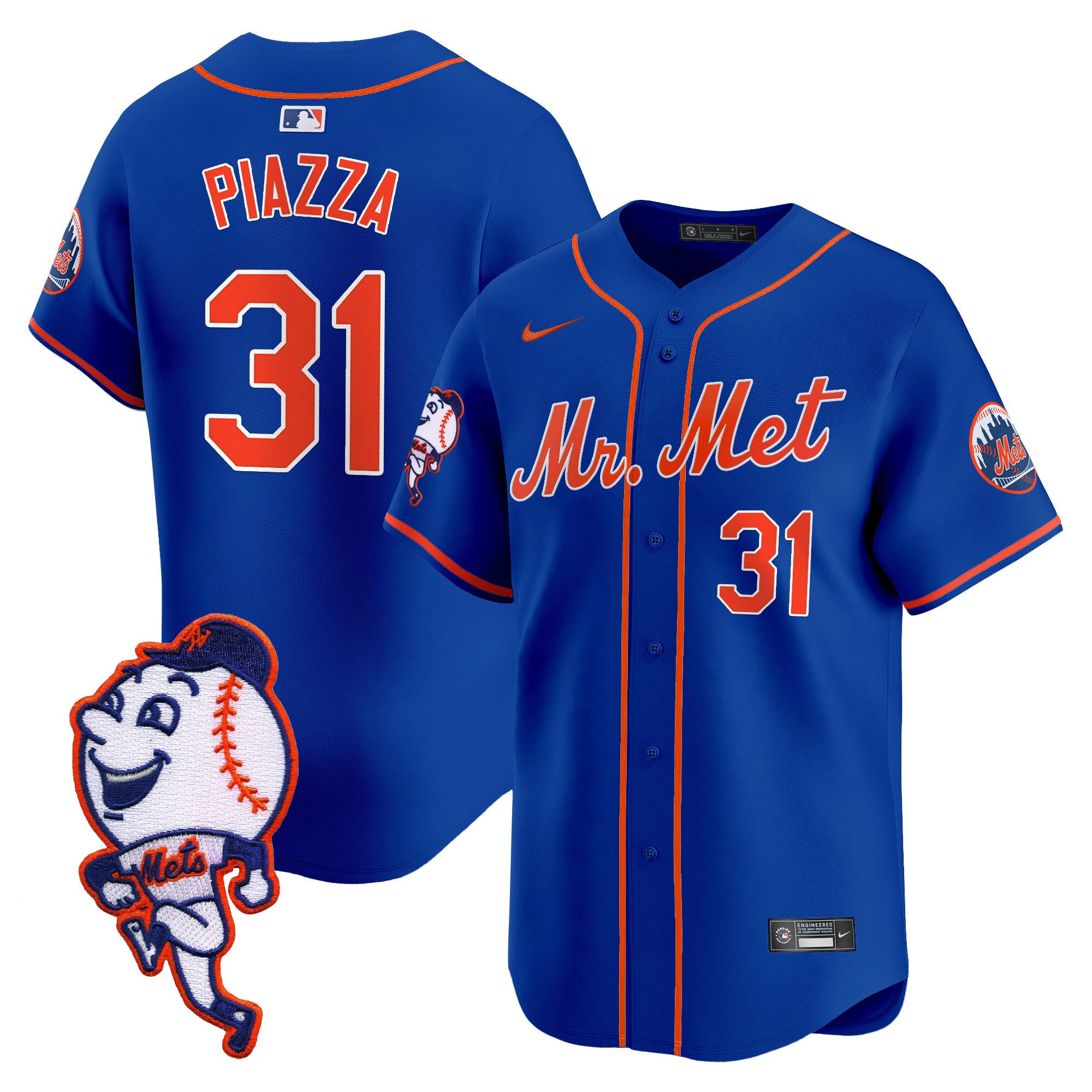 Men's Mike Piazza New York Mets Mr. Met Patch Vapor Premier Limited Royal Jersey - All Stitched
