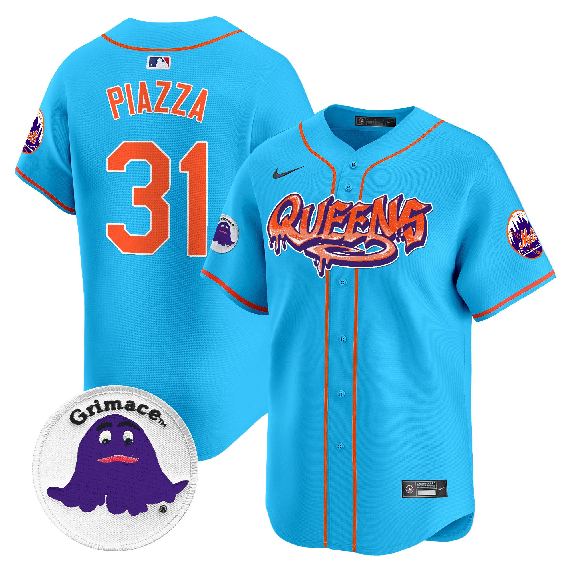 Men's Mike Piazza New York Mets Queens Graffiti Vapor Premier Limited Light Blue Jersey - All Stitched