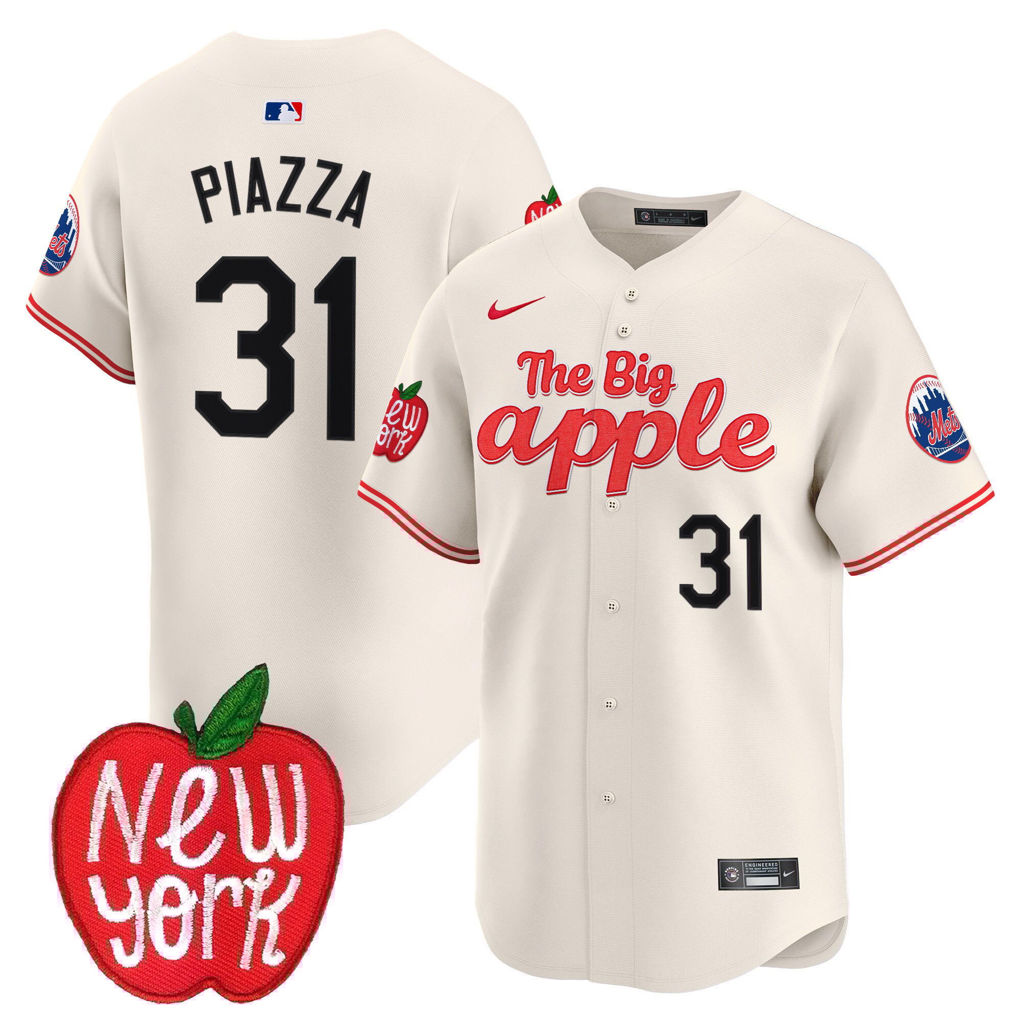Men's Mike Piazza New York Mets The Big Apple Vapor Premier Limited Cream Jersey - All Stitched