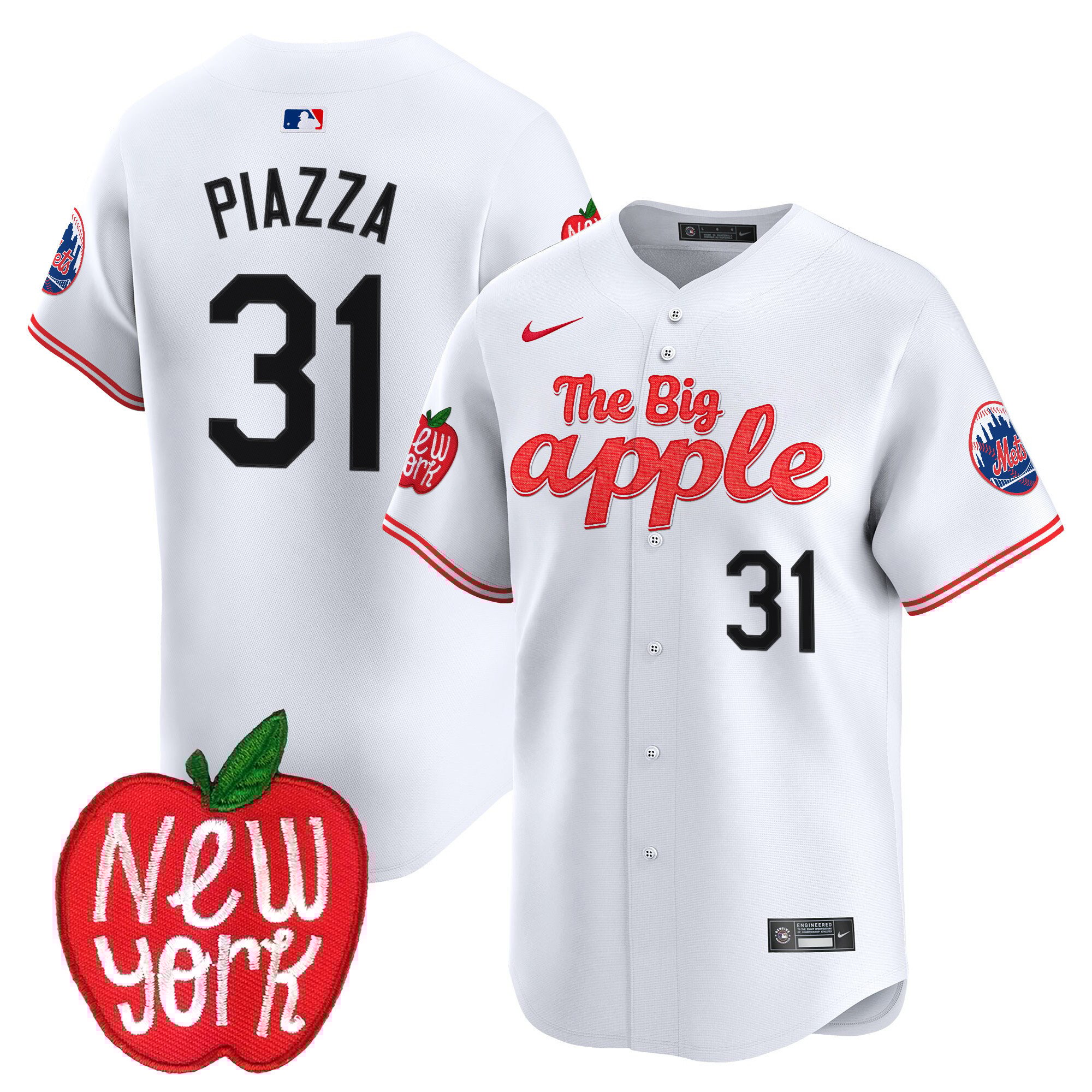 Men's Mike Piazza New York Mets The Big Apple Vapor Premier Limited White Jersey - All Stitched
