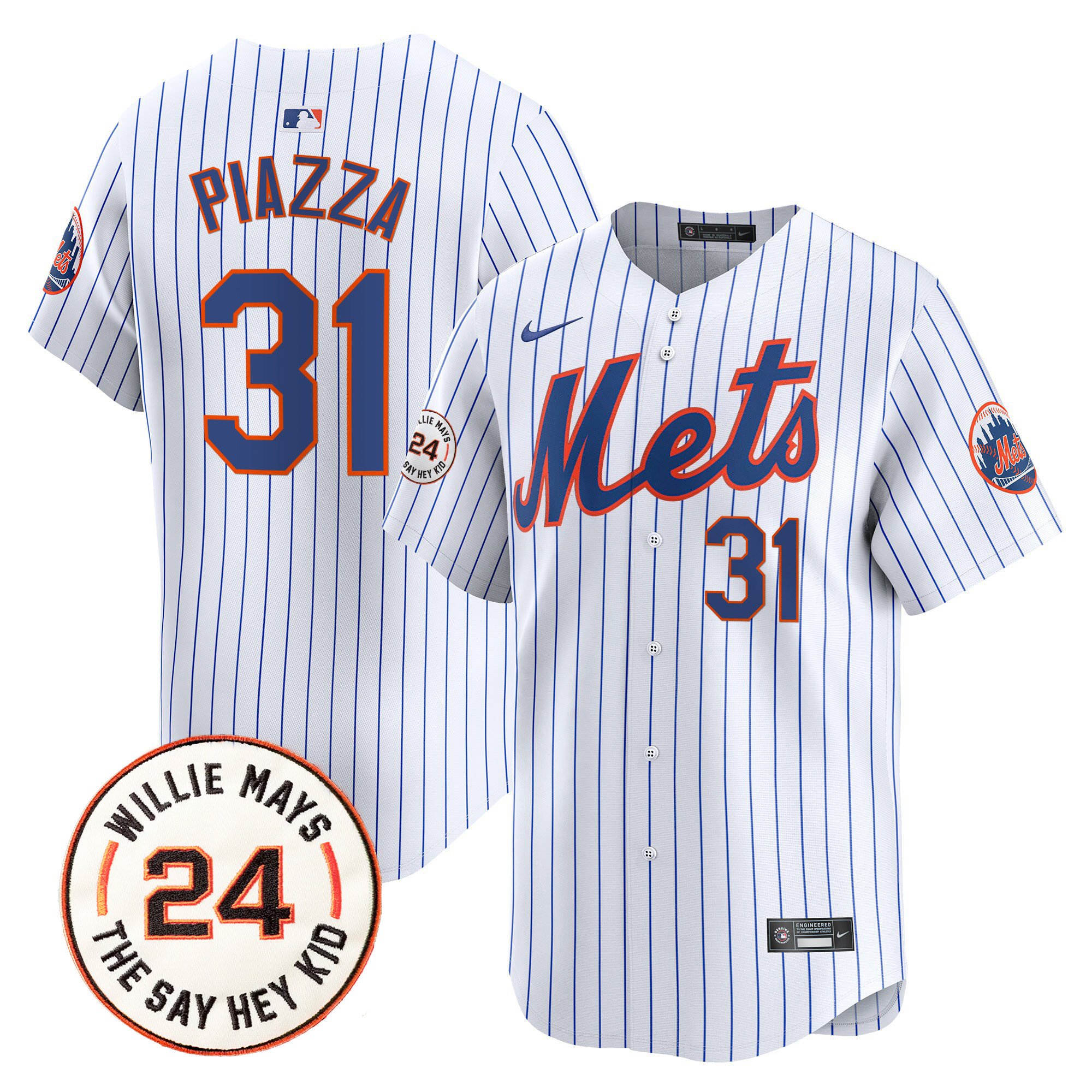 Men's Mike Piazza New York Mets Willie Mays Patch Vapor Premier Limited White Jersey - All Stitched