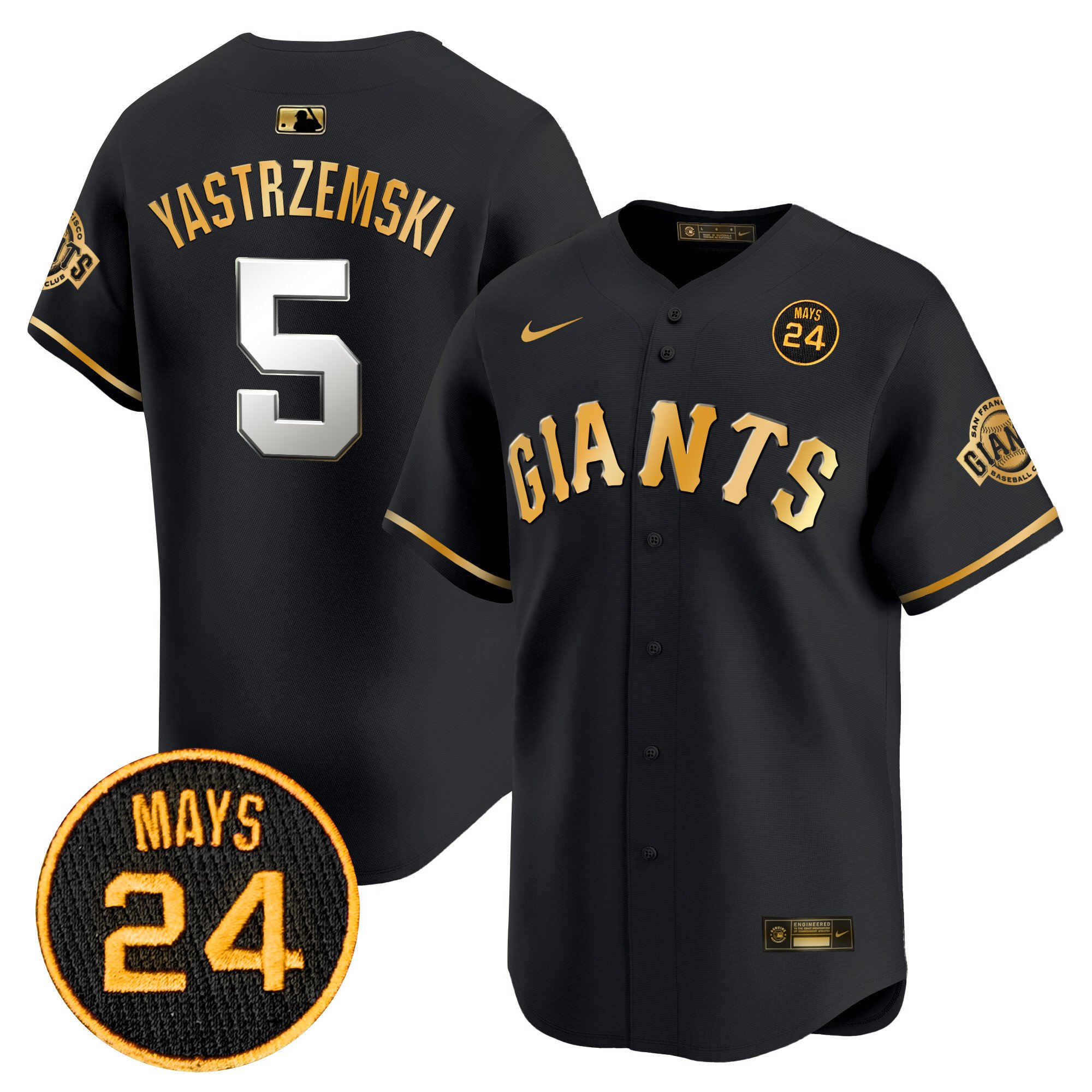 Men's Mike Yastrzemski San Francisco Giants 2024 Willie Mays Patch Vapor Premier Limited Black Gold Jersey V3 - All Stitched