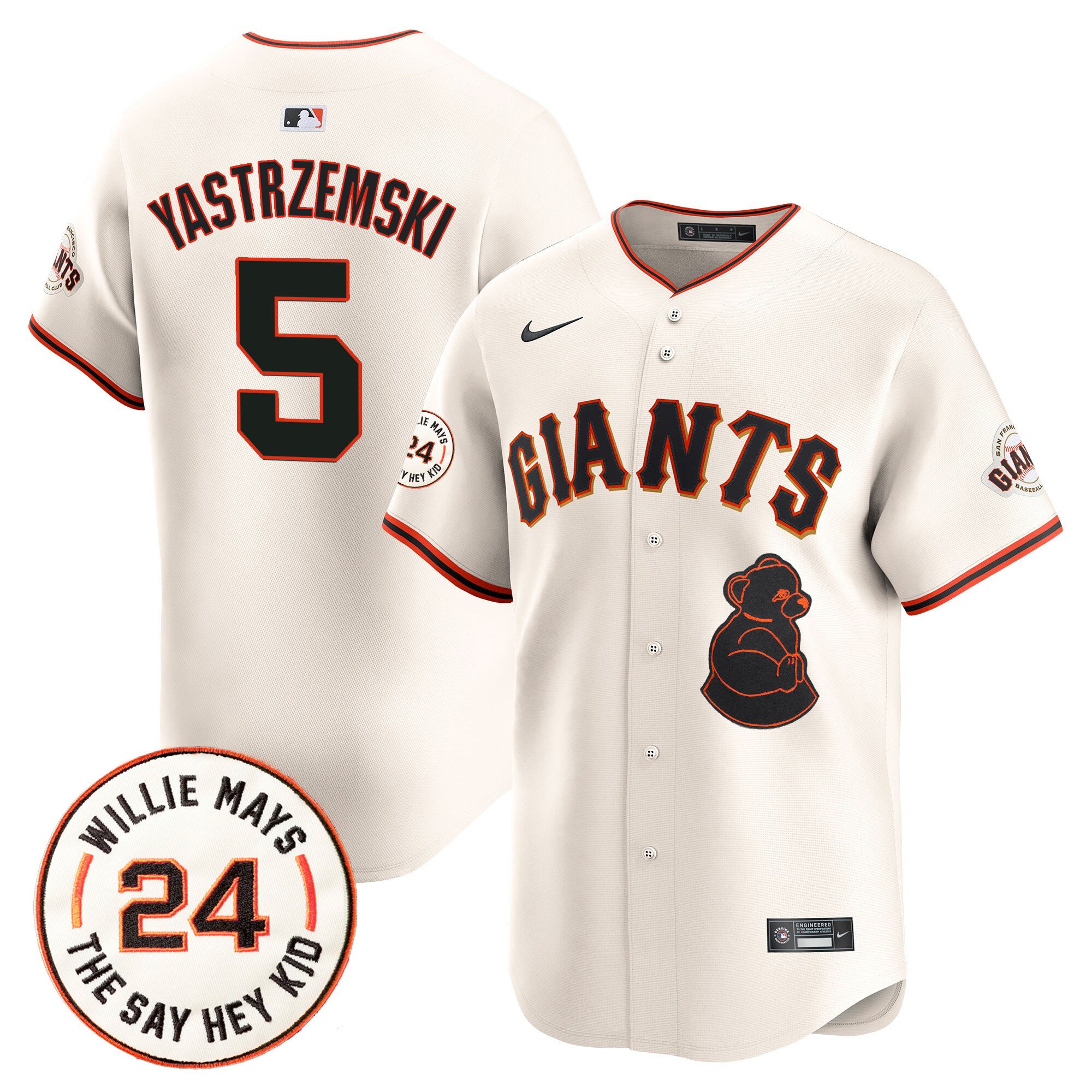 Men's Mike Yastrzemski San Francisco Giants 2024 Willie Mays Patch Vapor Premier Limited Cream Jersey V4 - All Stitched