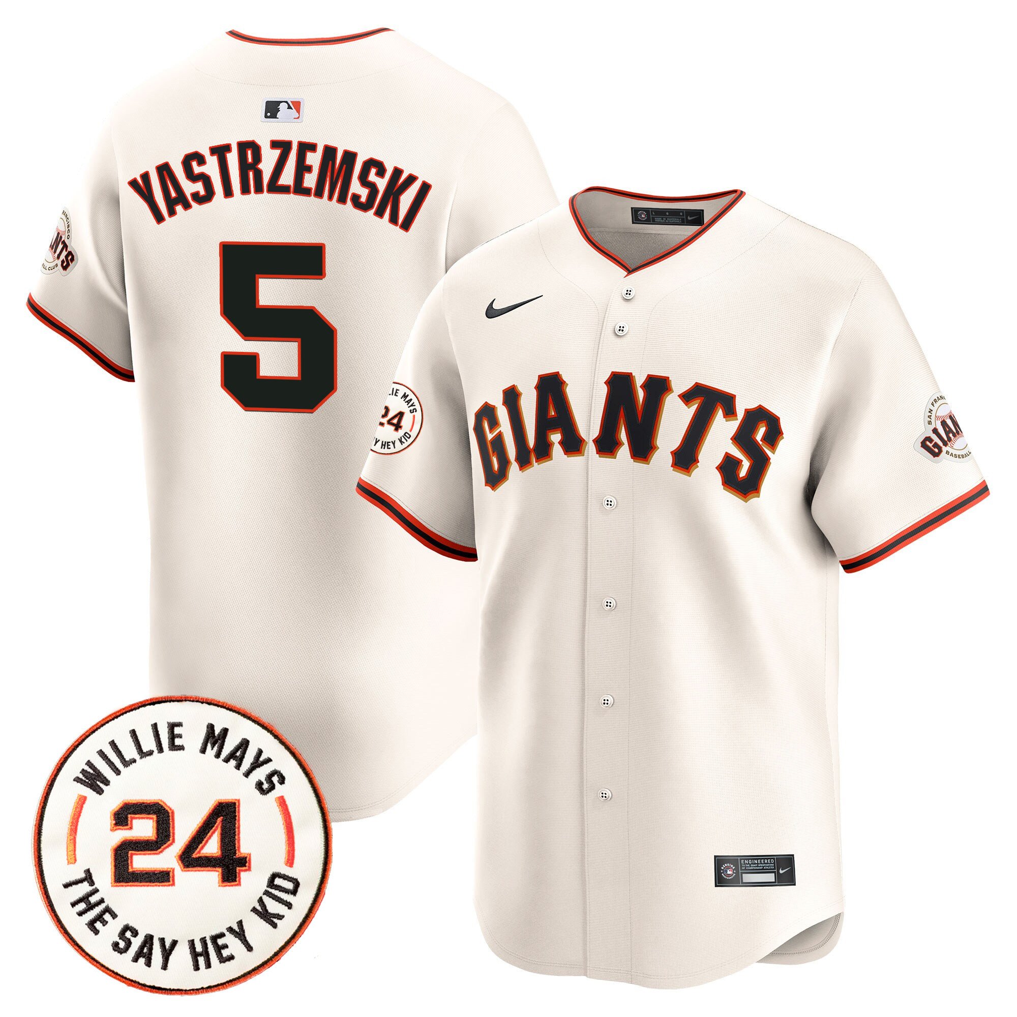 Men's Mike Yastrzemski San Francisco Giants 2024 Willie Mays Patch Vapor Premier Limited Cream Jersey V6 - All Stitched