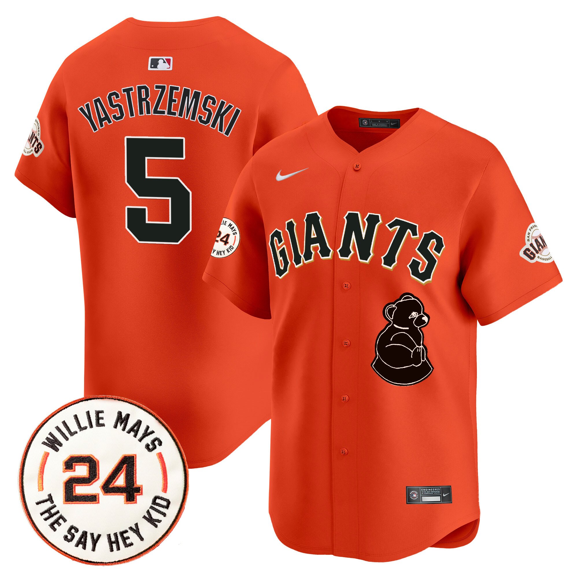 Men's Mike Yastrzemski San Francisco Giants 2024 Willie Mays Patch Vapor Premier Limited Orange Jersey V4 - All Stitched