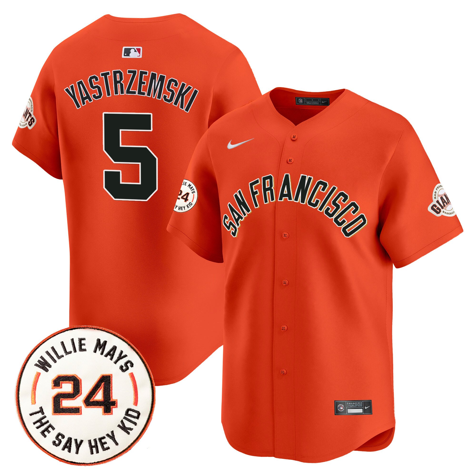 Men's Mike Yastrzemski San Francisco Giants 2024 Willie Mays Patch Vapor Premier Limited Orange Jersey V5 - All Stitched