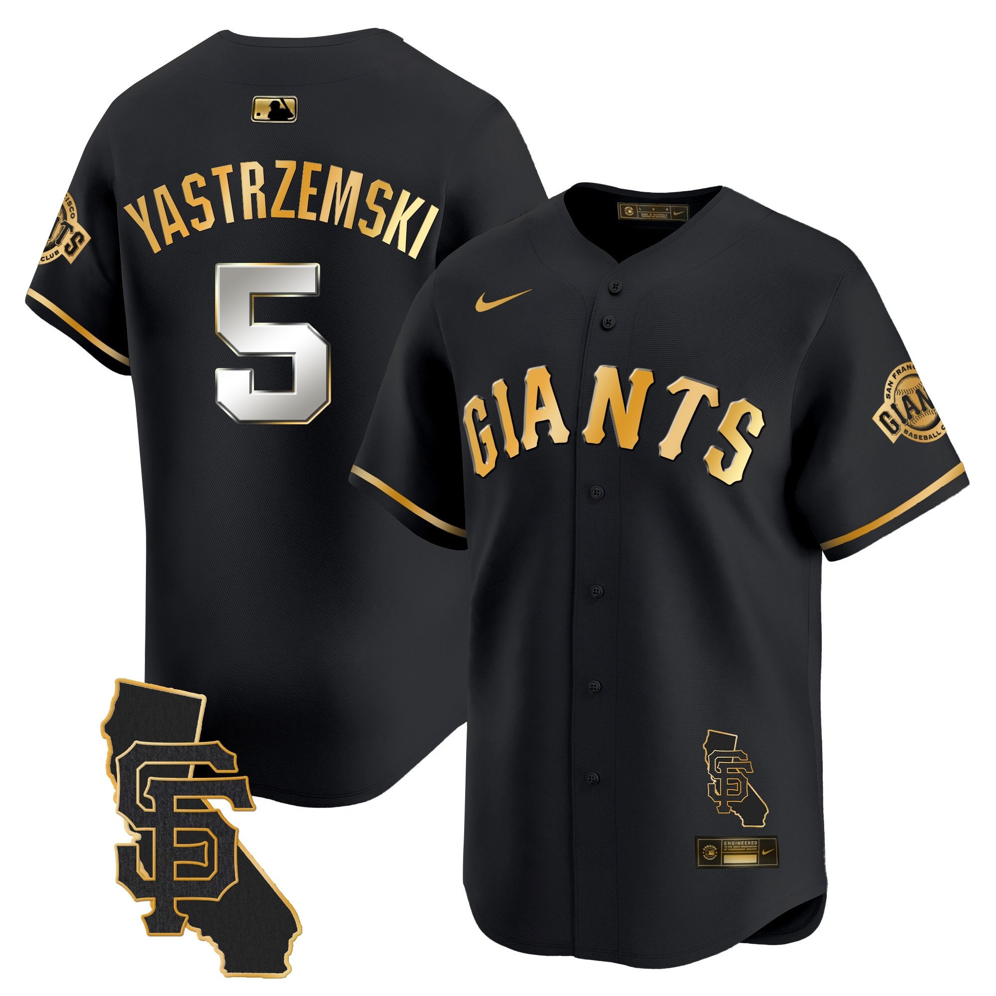 Men's Mike Yastrzemski San Francisco Giants California Patch Vapor Premier Limited Black Gold Jersey - All Stitched
