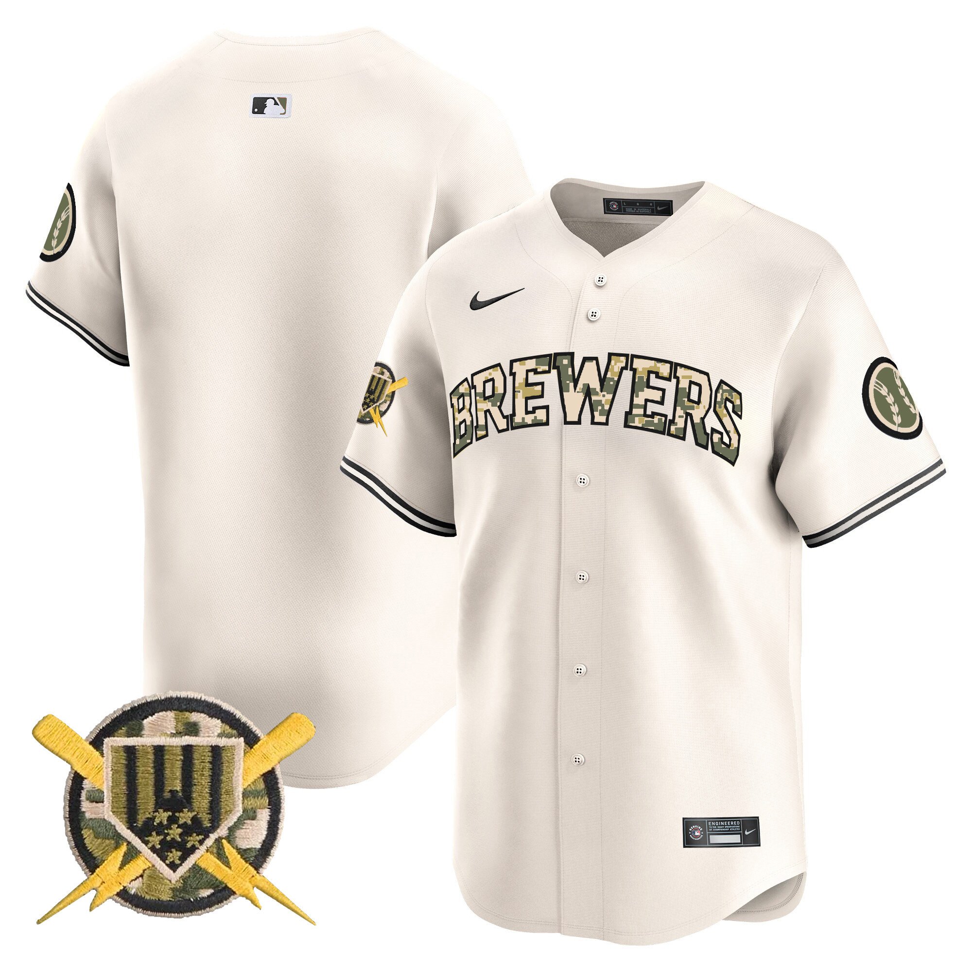 Men's Milwaukee Brewers Armed Forces Day Vapor Premier Limited Cream Jersey - All Stitched