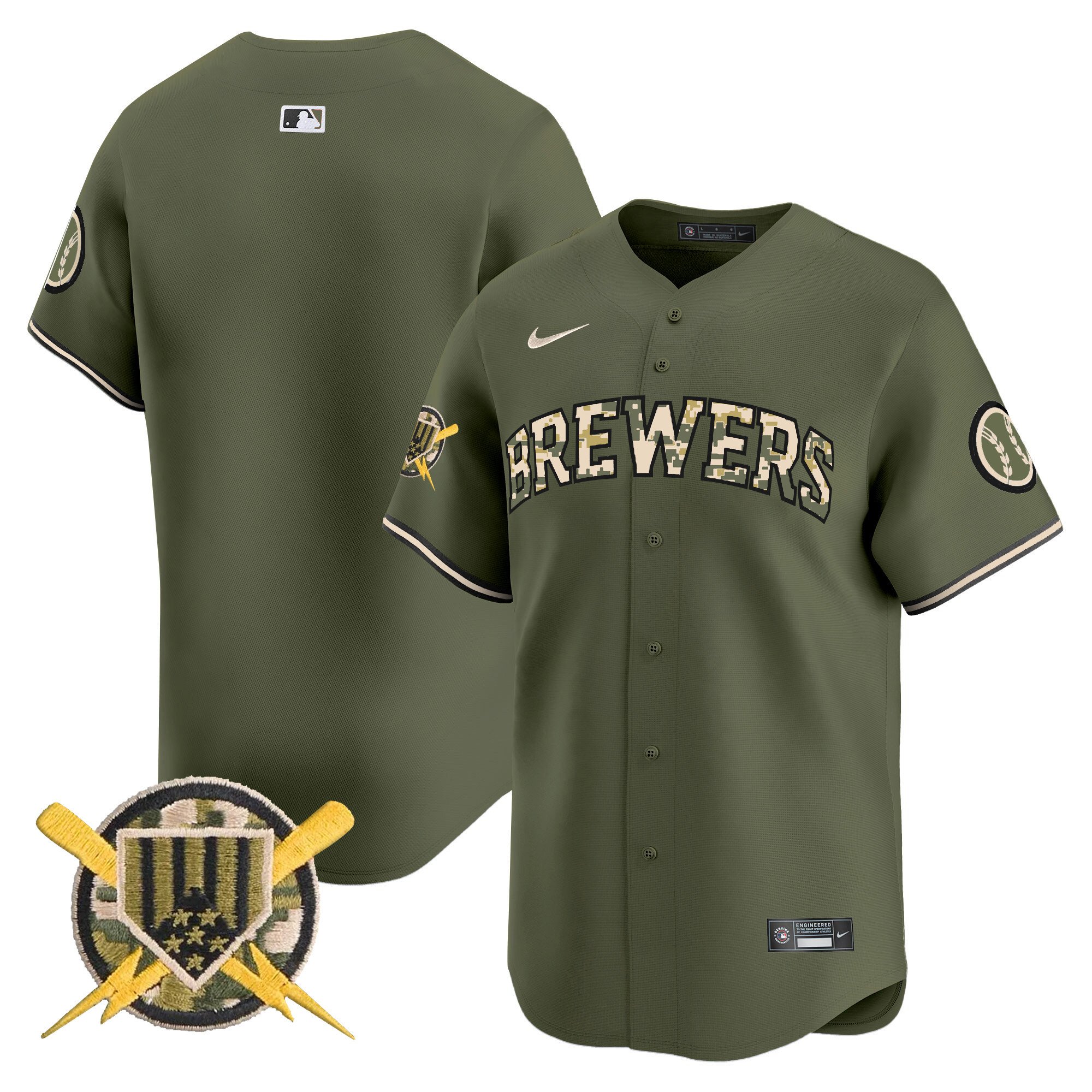 Men's Milwaukee Brewers Armed Forces Day Vapor Premier Limited Green Jersey - All Stitched