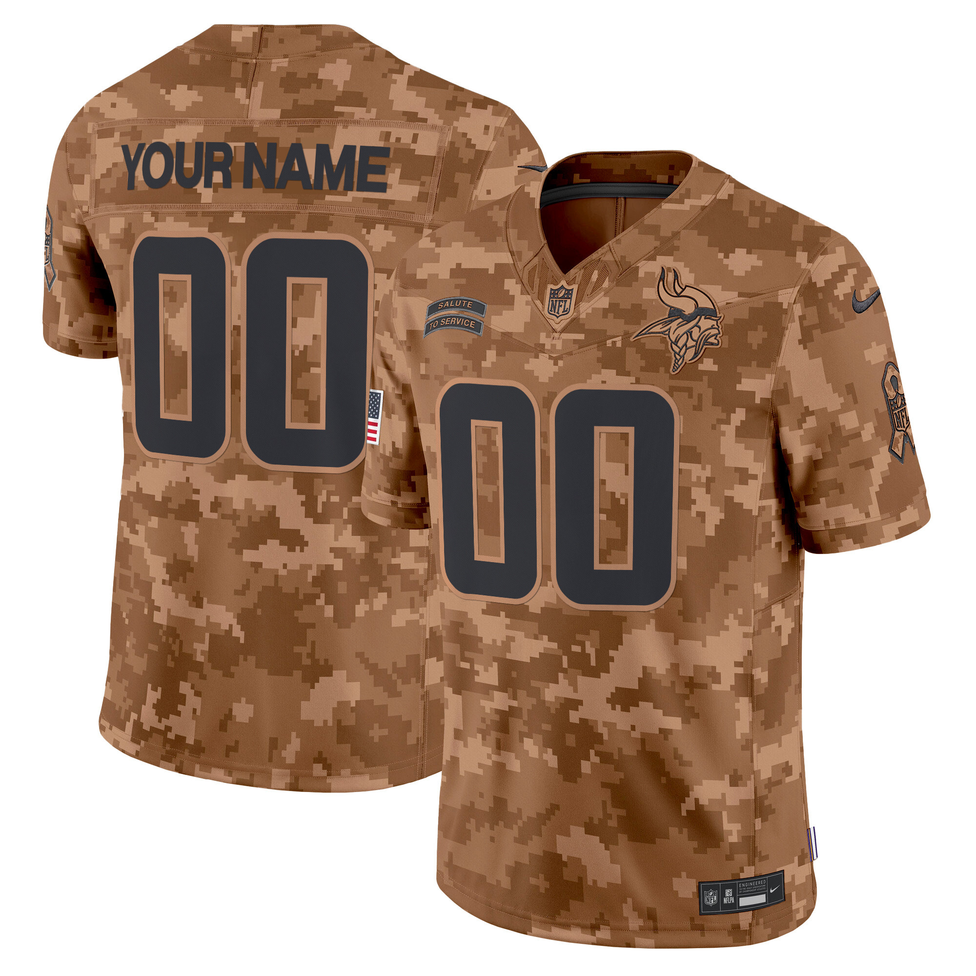 Men's Minnesota Vikings 2024 Salute to Service Vapor Limited Custom Brown Camo Jersey - All Stitched