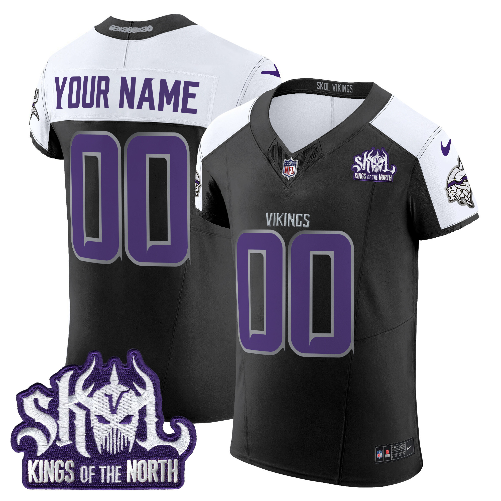 Men's Minnesota Vikings 2024 Winter Warrior Skol Patch Vapor Elite Custom Black Alternate Jersey - All Stitched