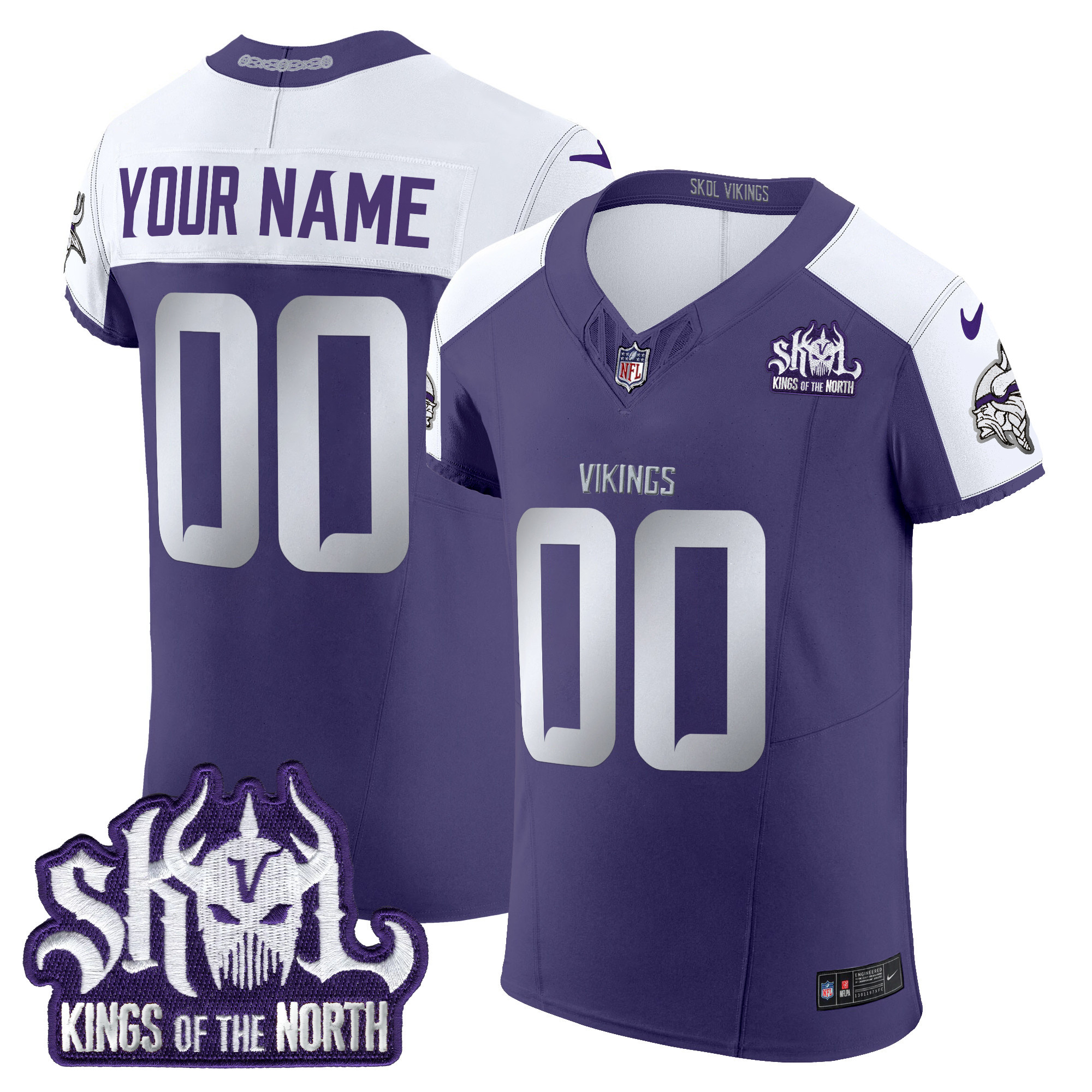 Men's Minnesota Vikings 2024 Winter Warrior Skol Patch Vapor Elite Custom Purple Alternate Jersey - All Stitched