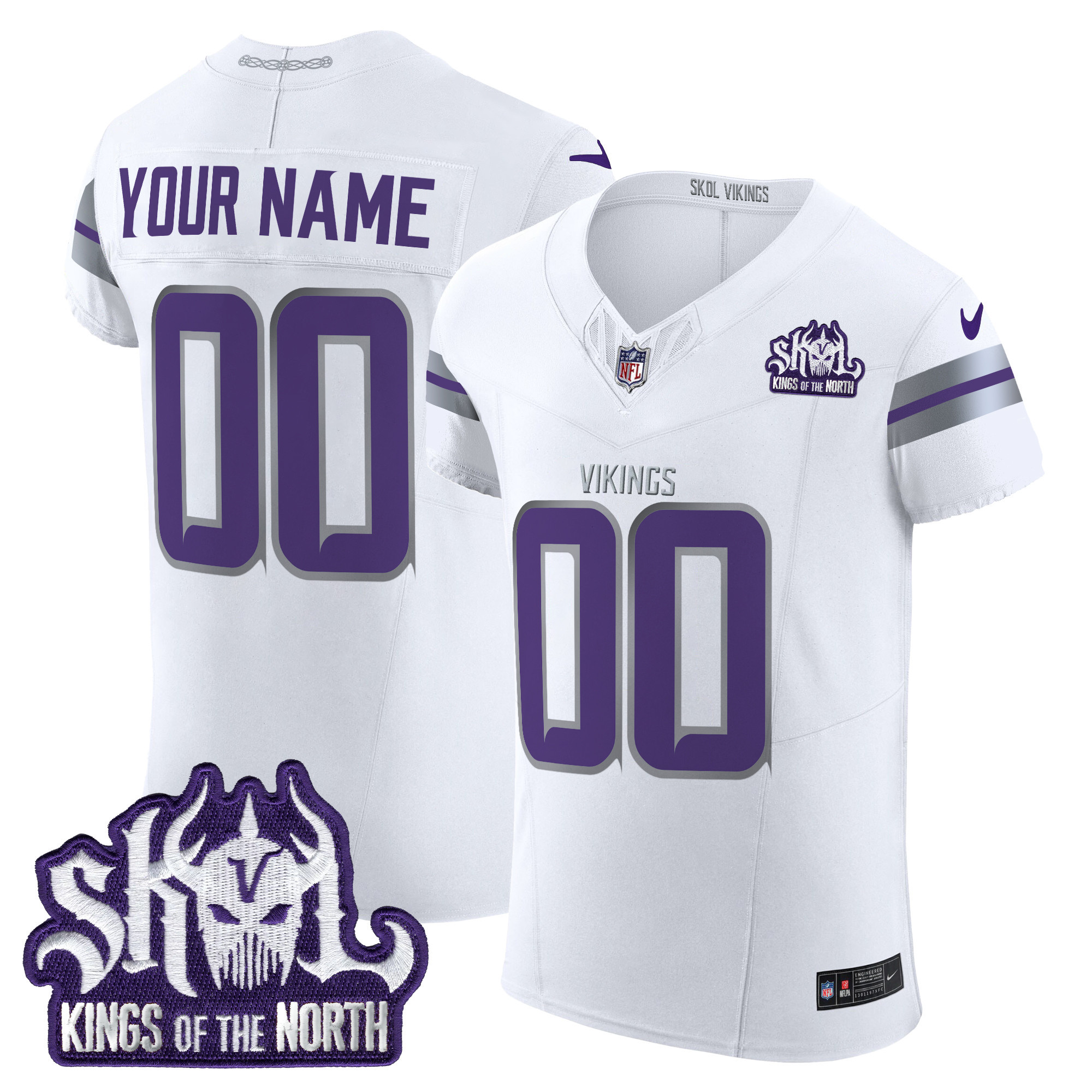 Men's Minnesota Vikings 2024 Winter Warrior Skol Patch Vapor Elite Custom White Jersey - All Stitched