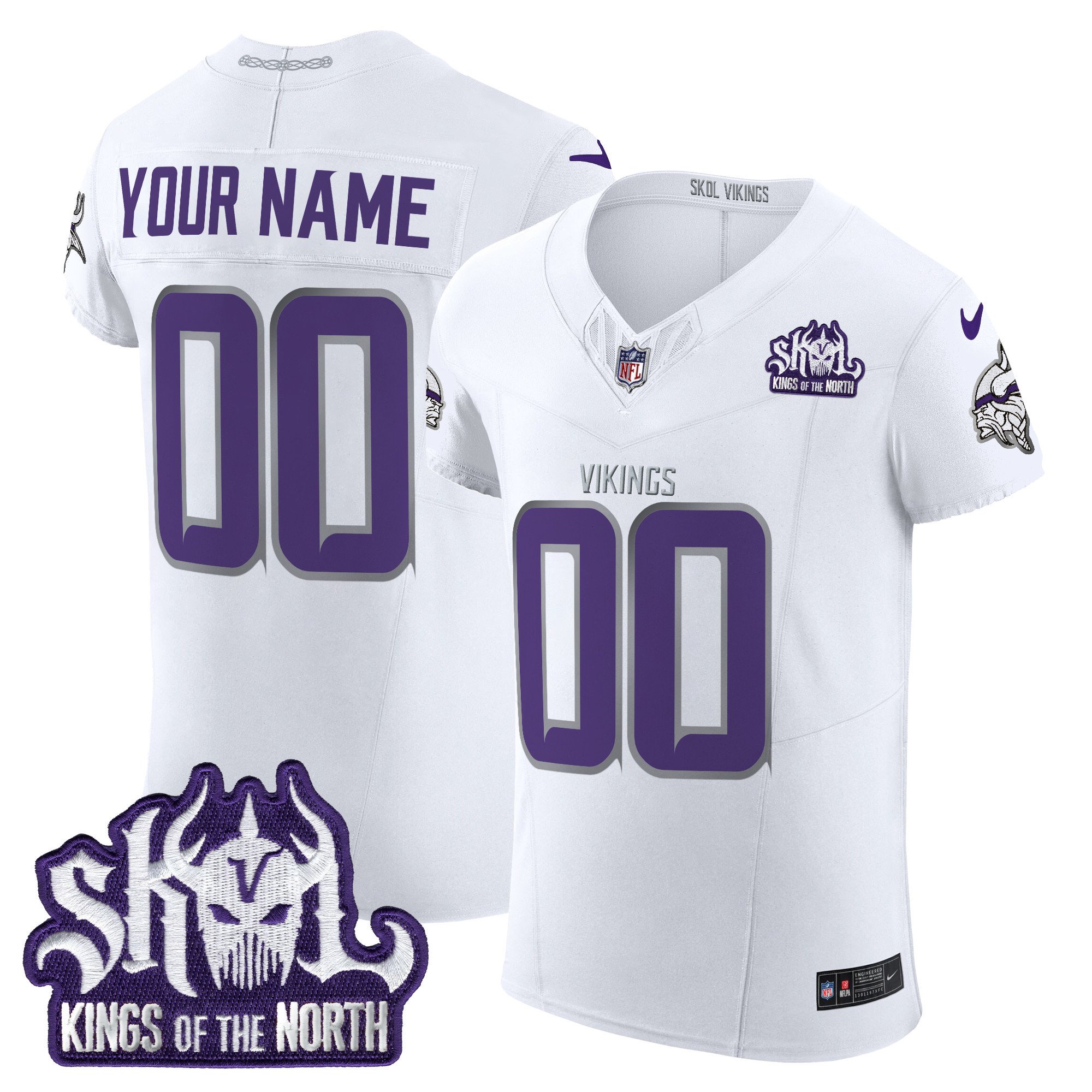 Men's Minnesota Vikings 2024 Winter Warrior Skol Patch Vapor Elite Custom White Limited Jersey - All Stitched
