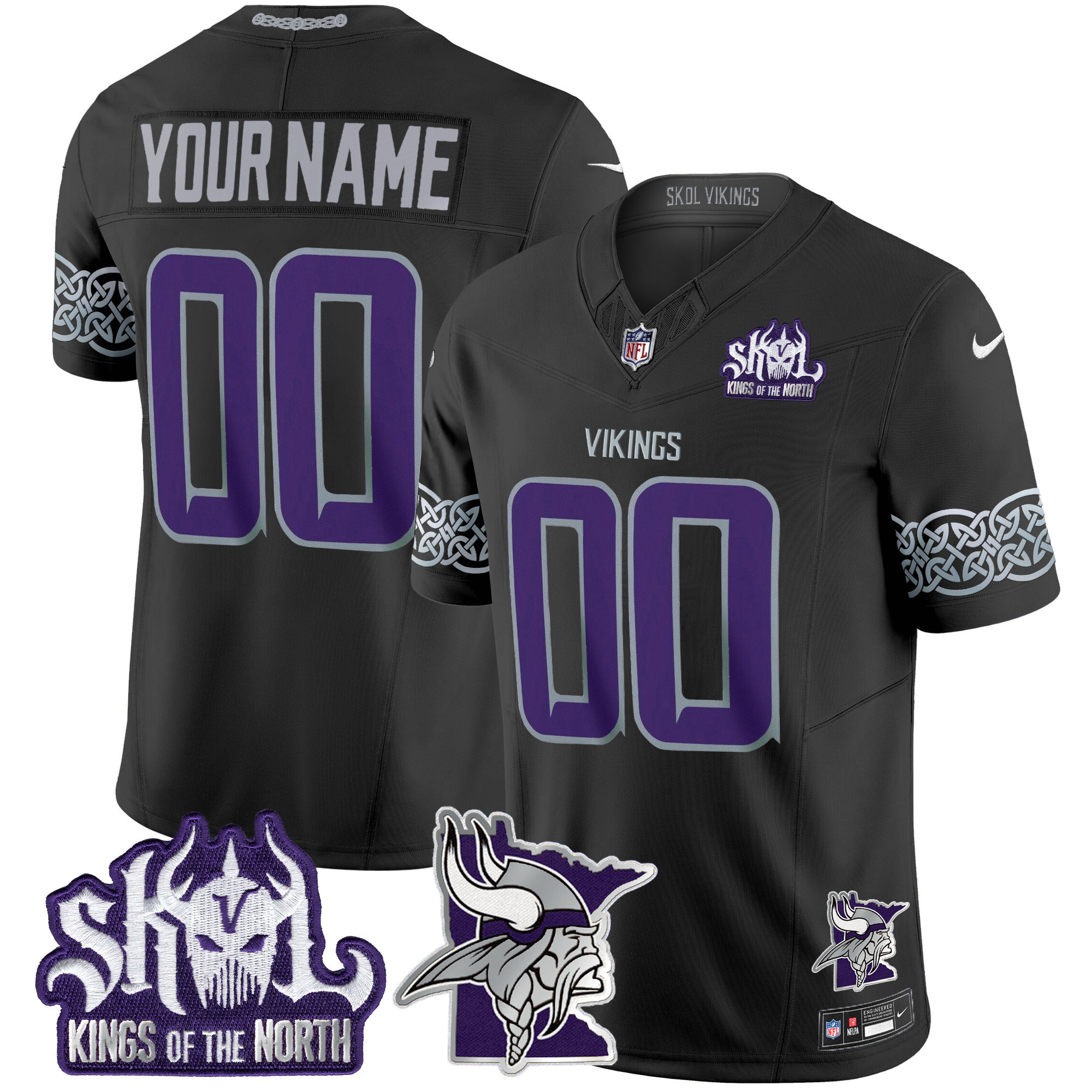 Men's Minnesota Vikings 2024 Winter Warrior Skol Patch Vapor Limited Custom Black Jersey V2 - All Stitched