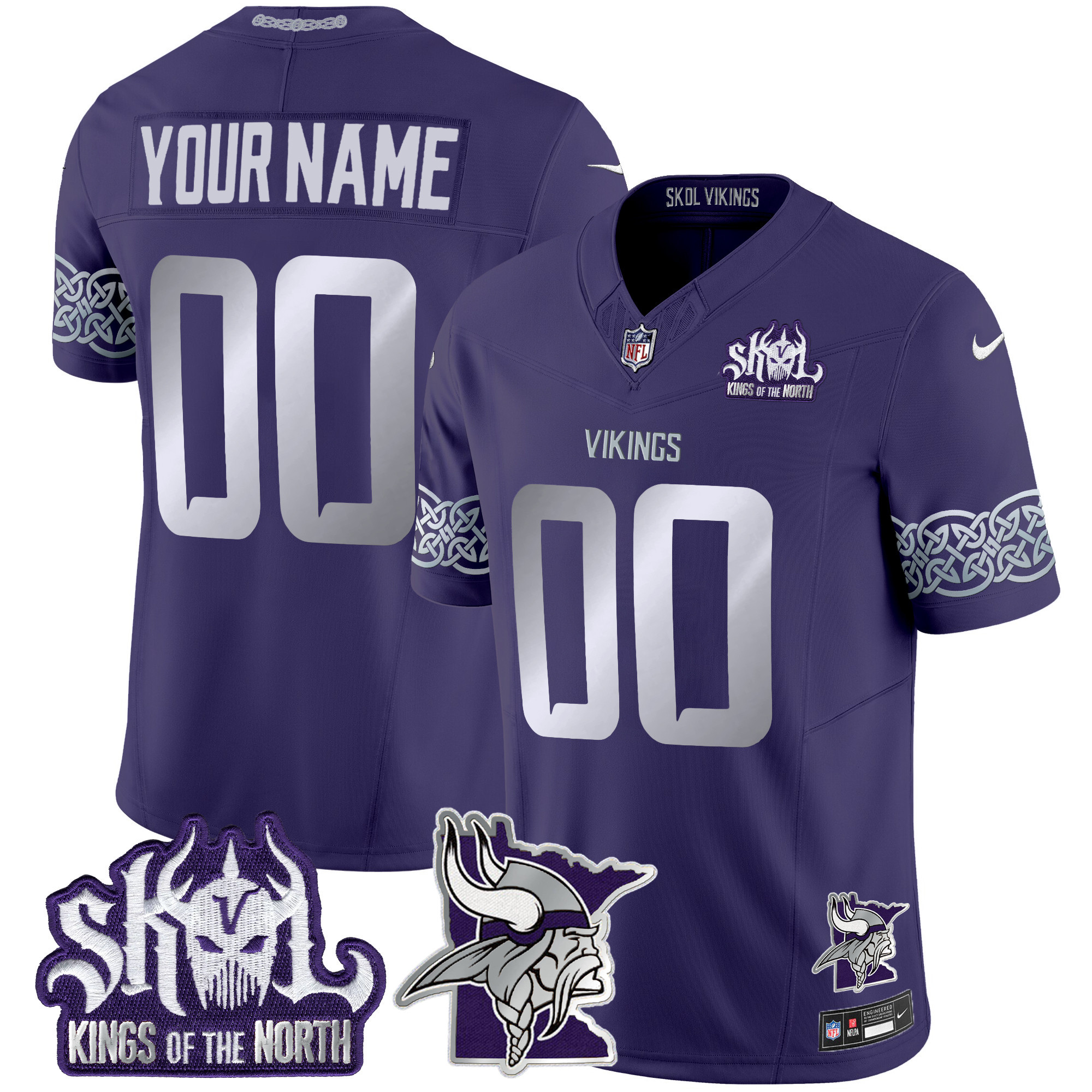 Men's Minnesota Vikings 2024 Winter Warrior Skol Patch Vapor Limited Custom Purple Jersey V2 - All Stitched