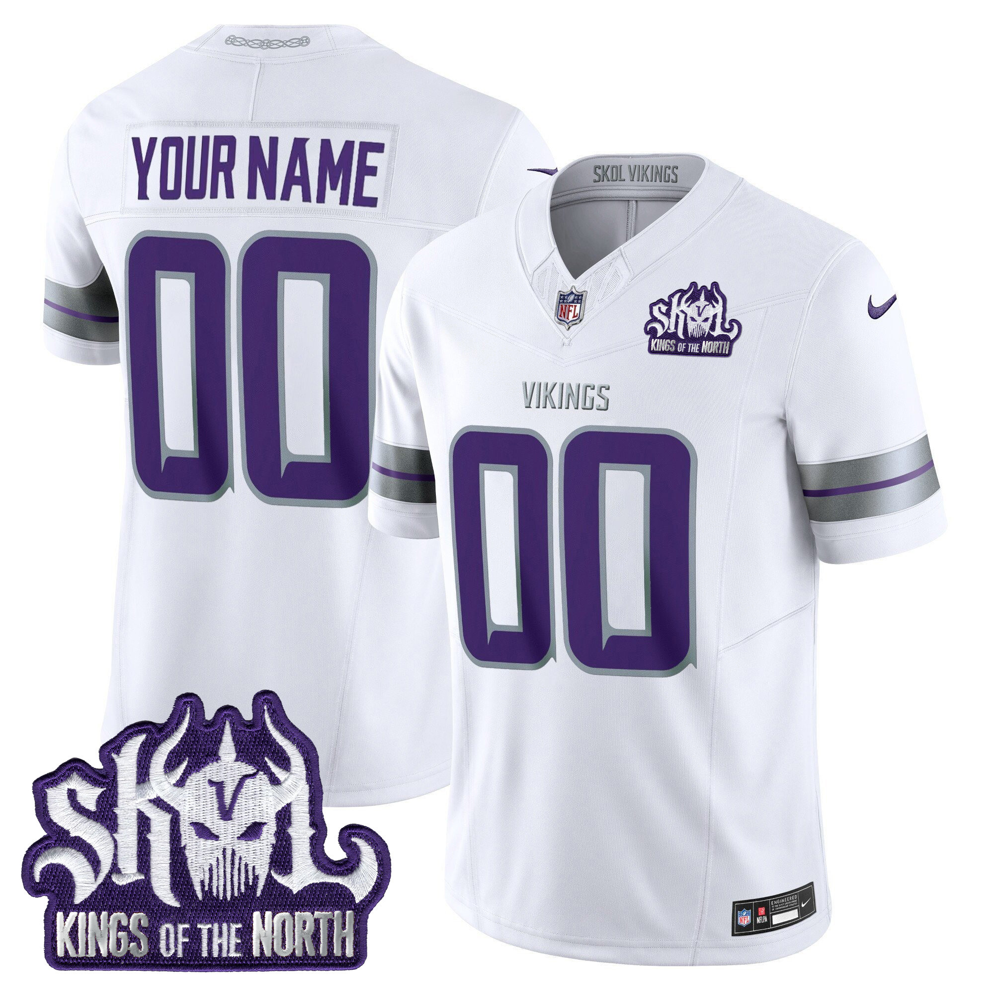 Men's Minnesota Vikings 2024 Winter Warrior Skol Patch Vapor Limited Custom White Jersey - All Stitched