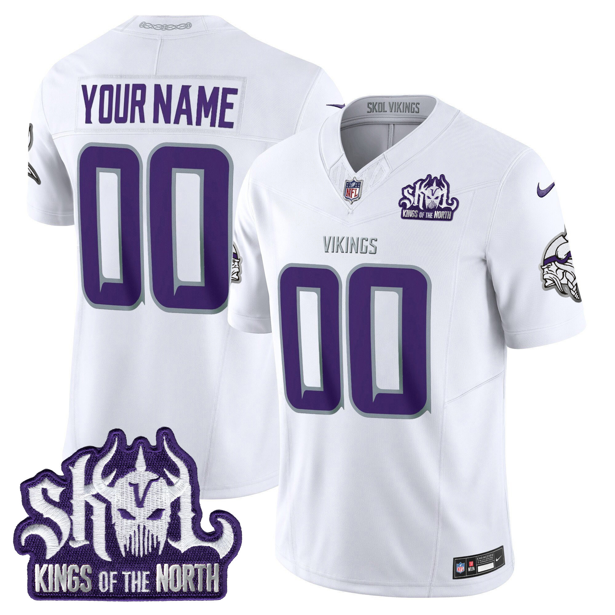 Men's Minnesota Vikings 2024 Winter Warrior Skol Patch Vapor Limited Custom White Limited Jersey - All Stitched