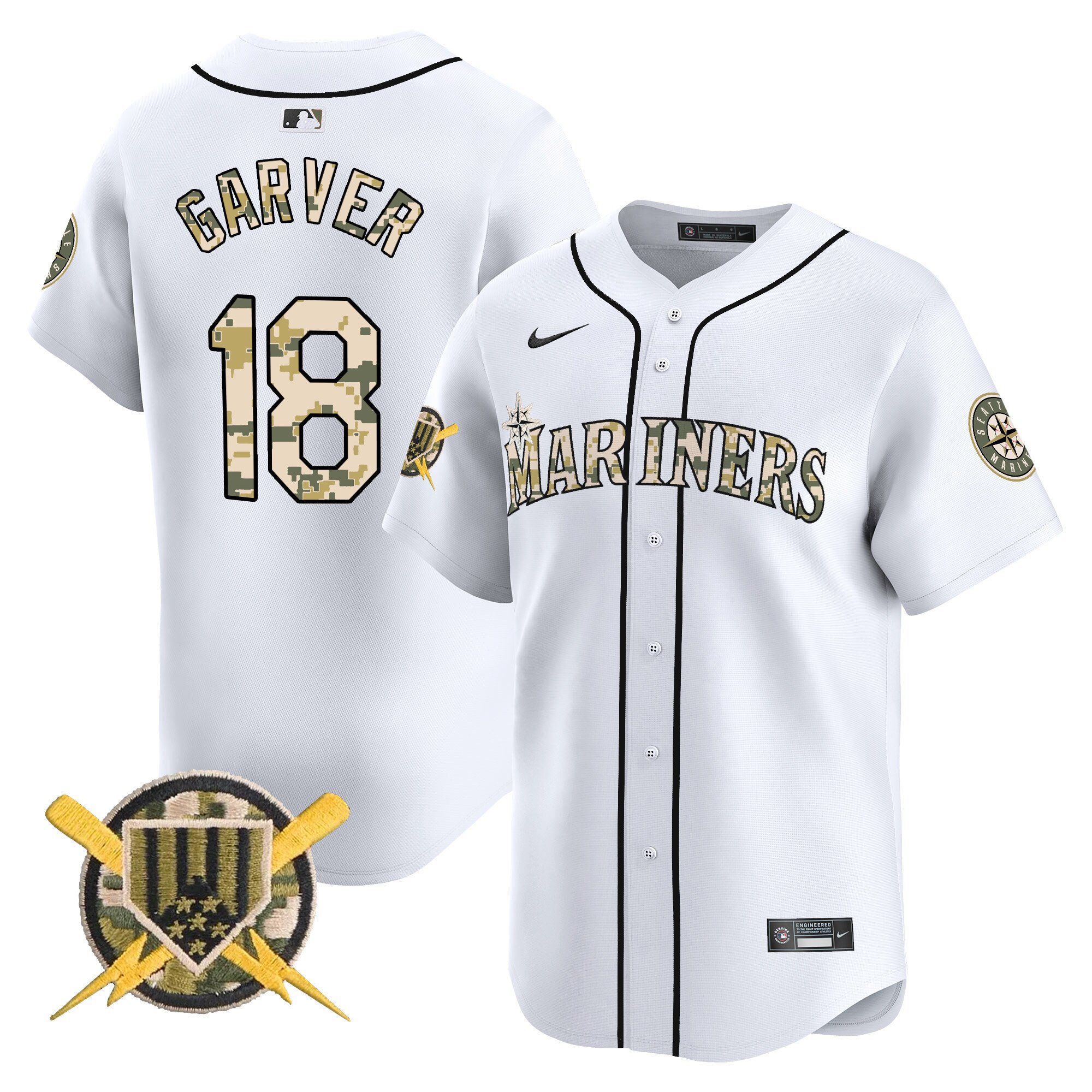 Men's Mitch Garver Seattle Mariners Armed Forces Day Vapor Premier Limited White Jersey - All Stitched