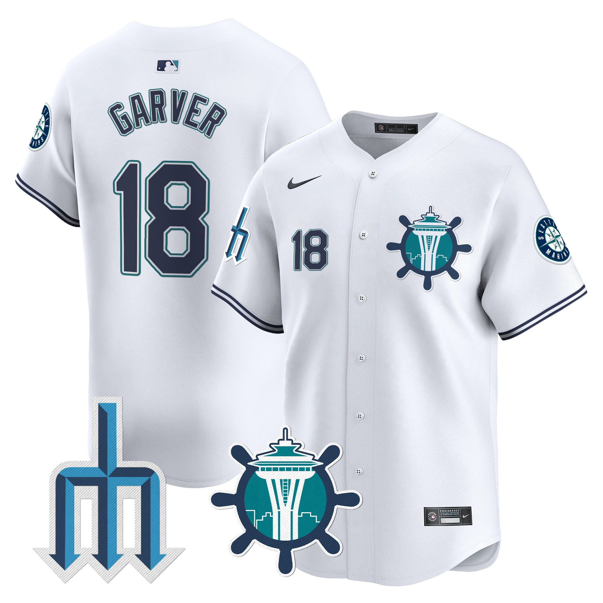 Men's Mitch Garver Seattle Mariners Trident Patch Vapor Premier Limited White Jersey - All Stitched