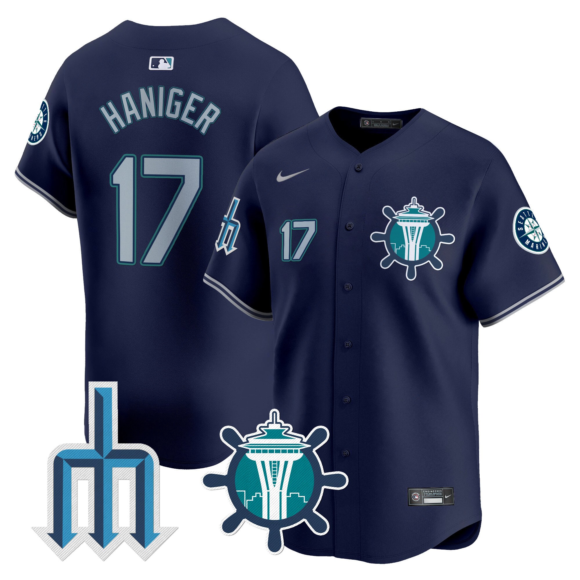 Men's Mitch Haniger Seattle Mariners Trident Patch Vapor Premier Limited Navy Jersey - All Stitched