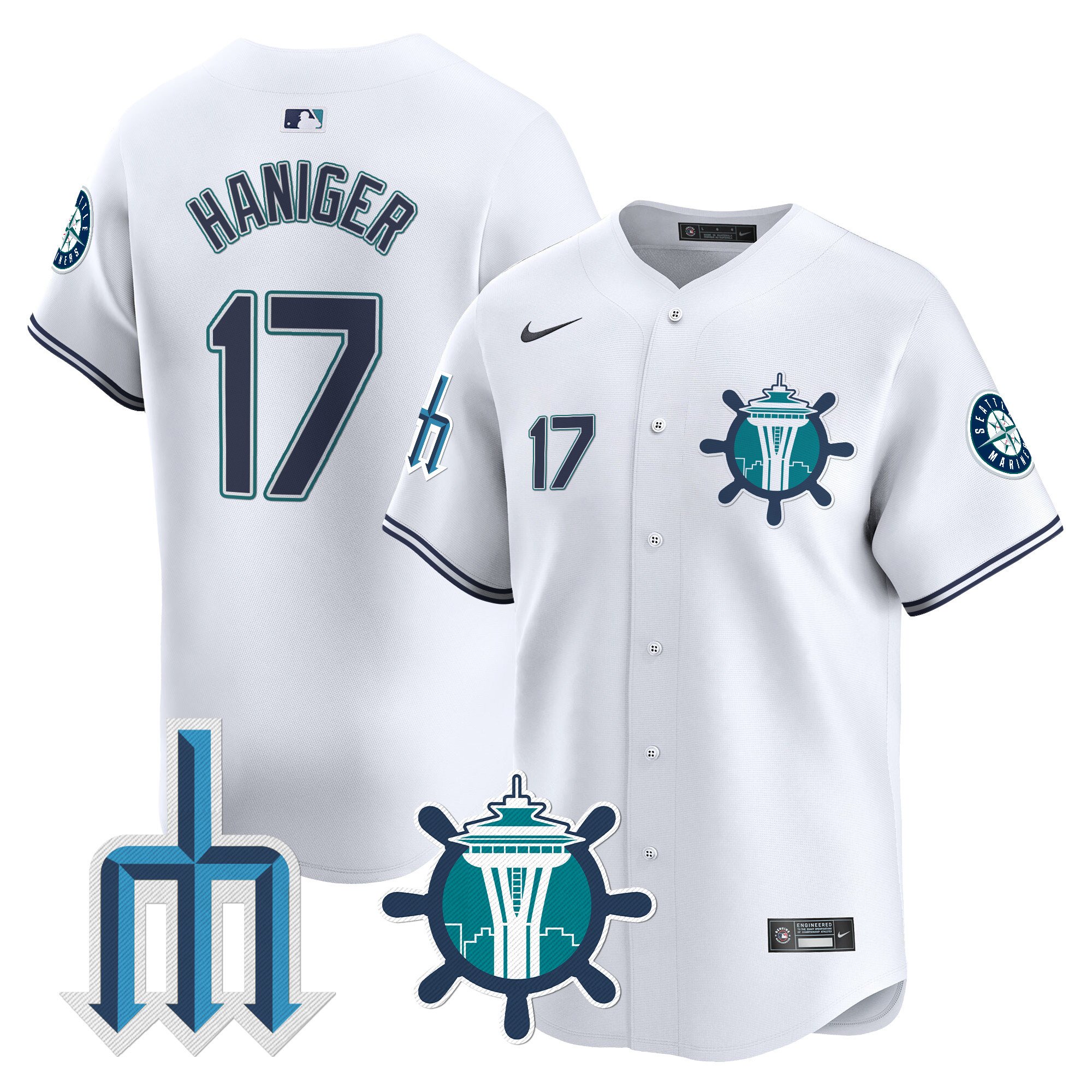 Men's Mitch Haniger Seattle Mariners Trident Patch Vapor Premier Limited White Jersey - All Stitched
