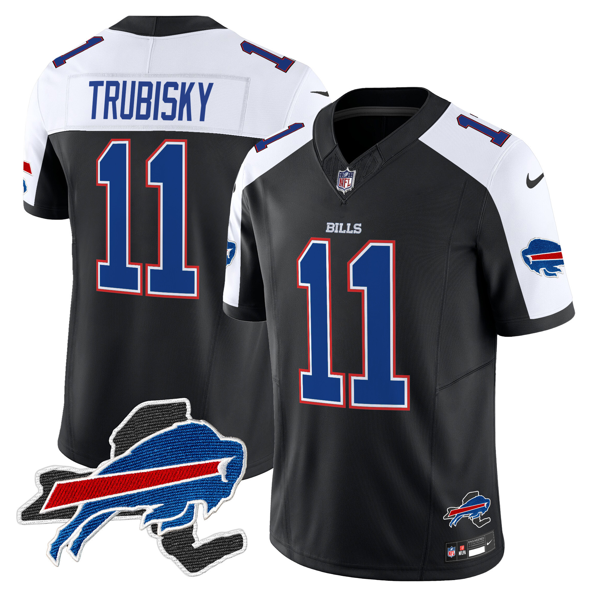 Men's Mitchell Trubisky Buffalo Bills New York Patch Vapor Limited Black Alternate Jersey V3 - All Stitched