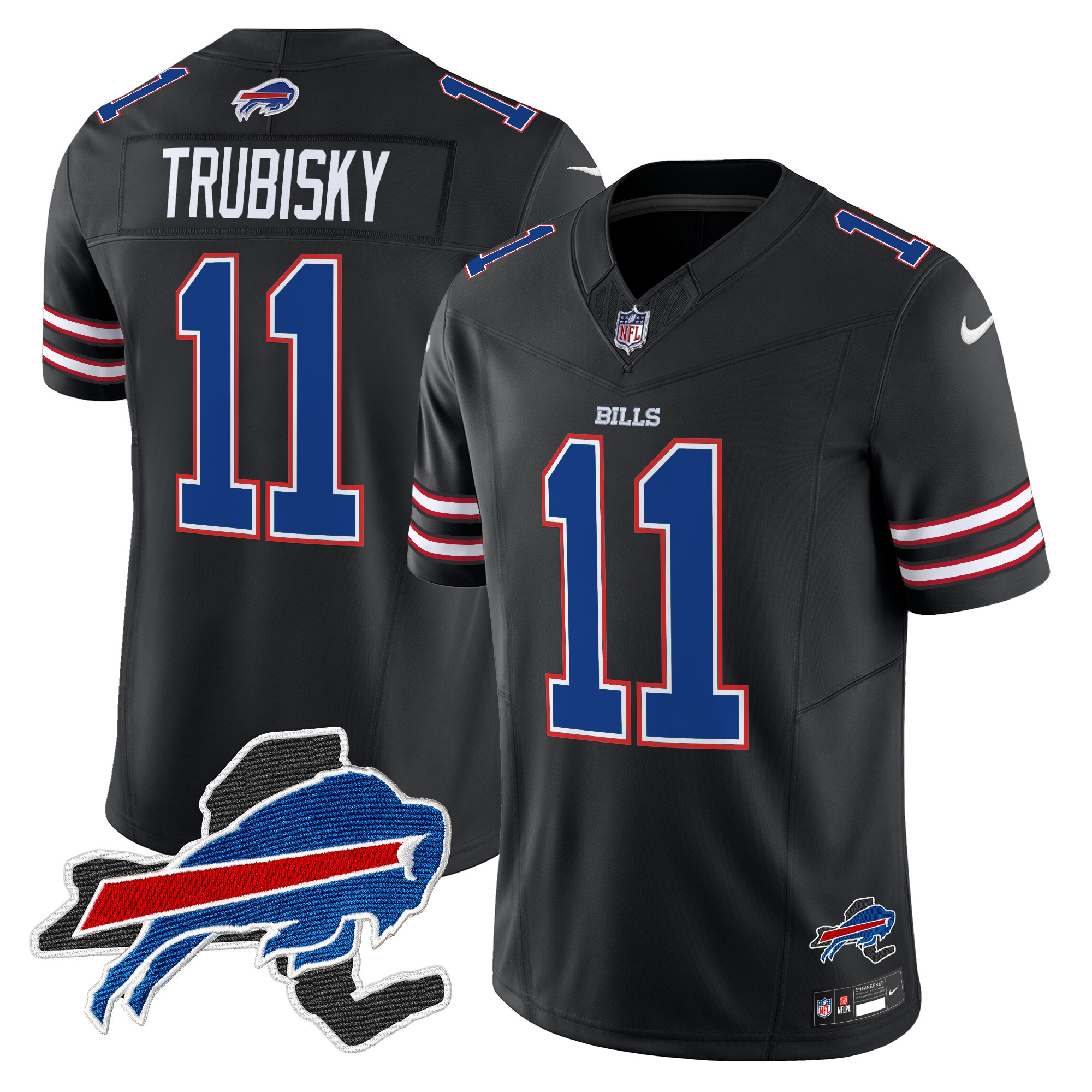 Men's Mitchell Trubisky Buffalo Bills New York Patch Vapor Limited Black Jersey V3 - All Stitched