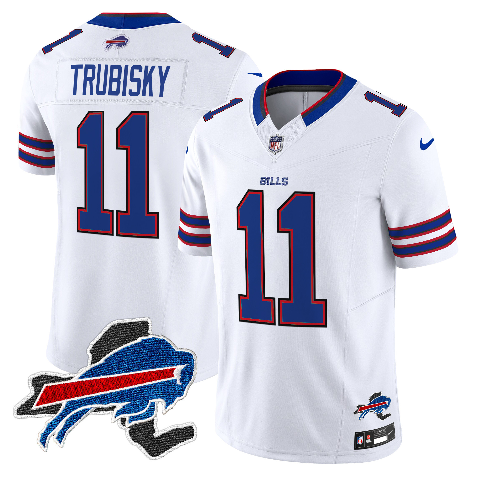 Men's Mitchell Trubisky Buffalo Bills New York Patch Vapor Limited White Jersey V3 - All Stitched