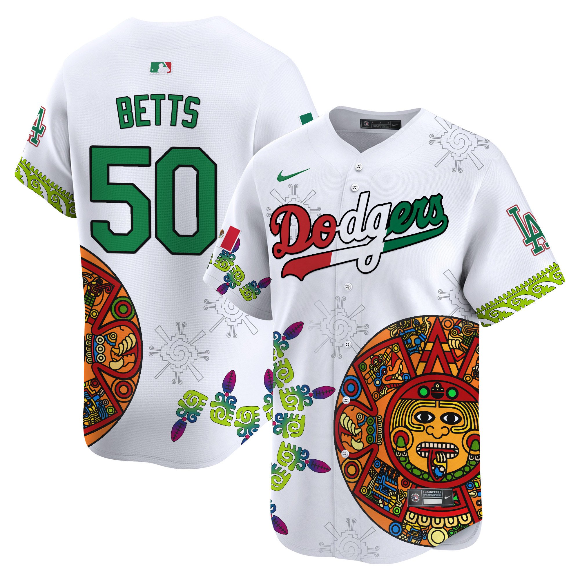 Men's Mookie Betts Los Angeles Dodgers Mexico Aztec Calendar Vapor Premier Limited White Jersey - Printed