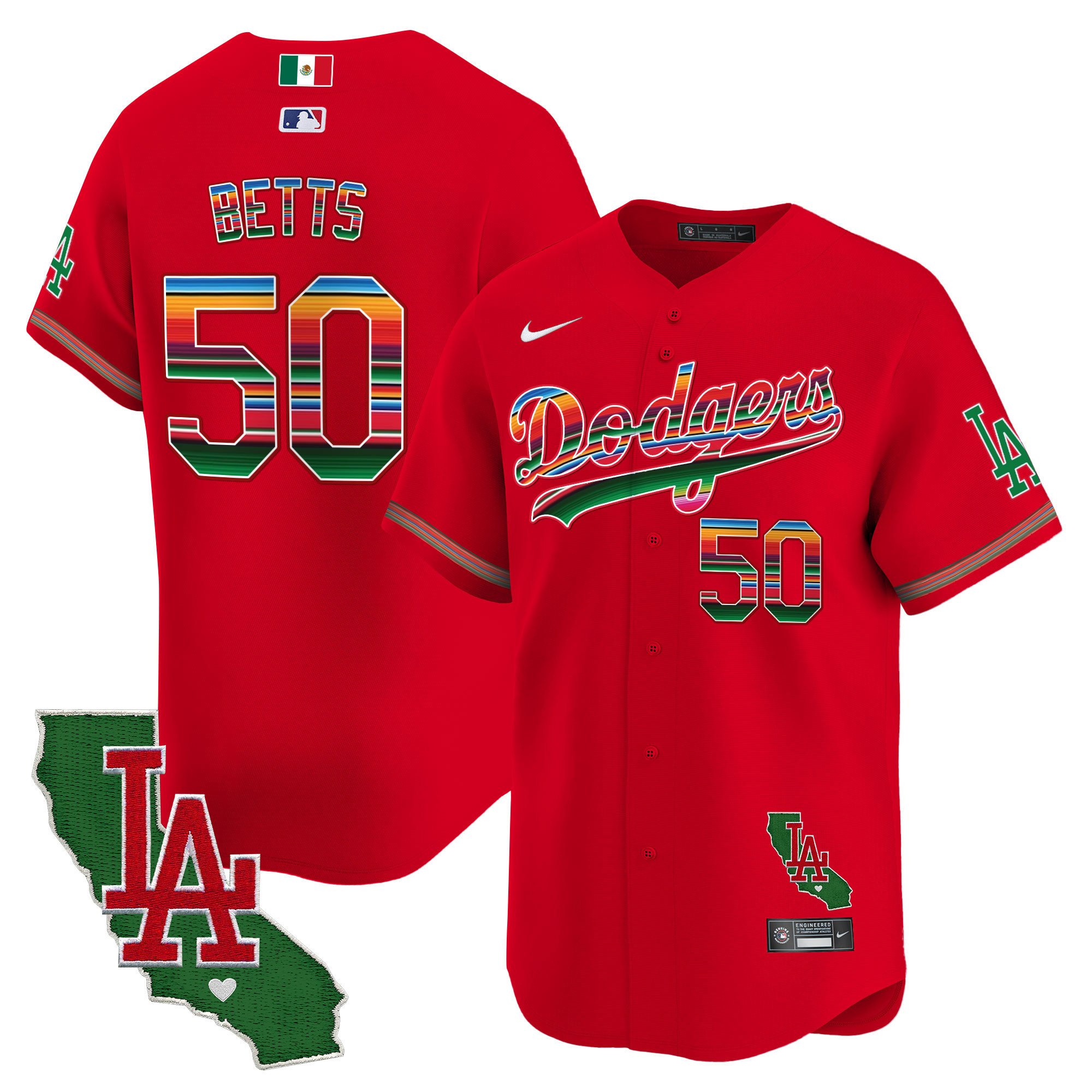 Men's Mookie Betts Los Angeles Dodgers Mexico California Patch Vapor Premier Limited Red Jersey V2 - All Stitched