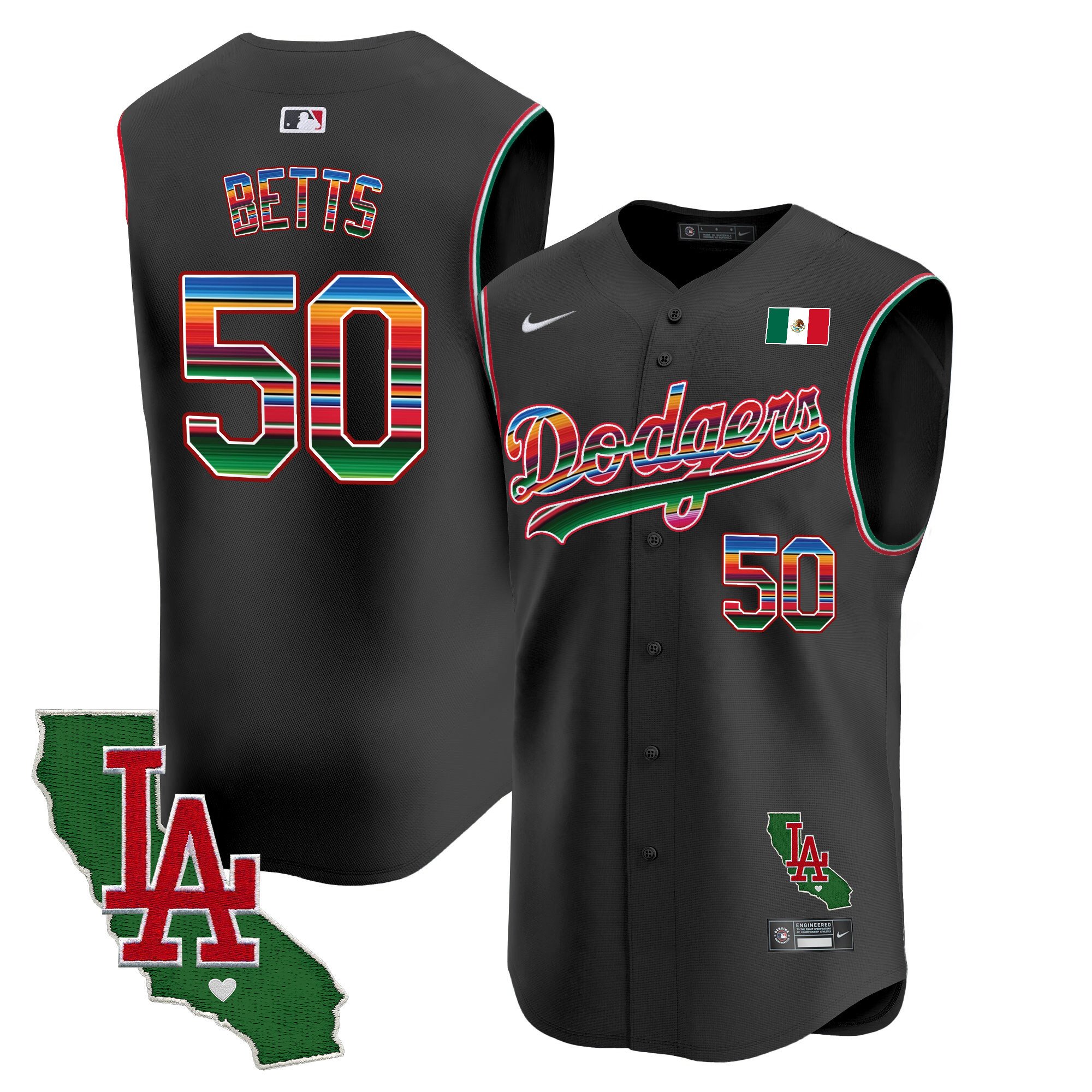 Men's Mookie Betts Los Angeles Dodgers Mexico California Patch Vapor Premier Sleeveless Black Jersey - All Stitched