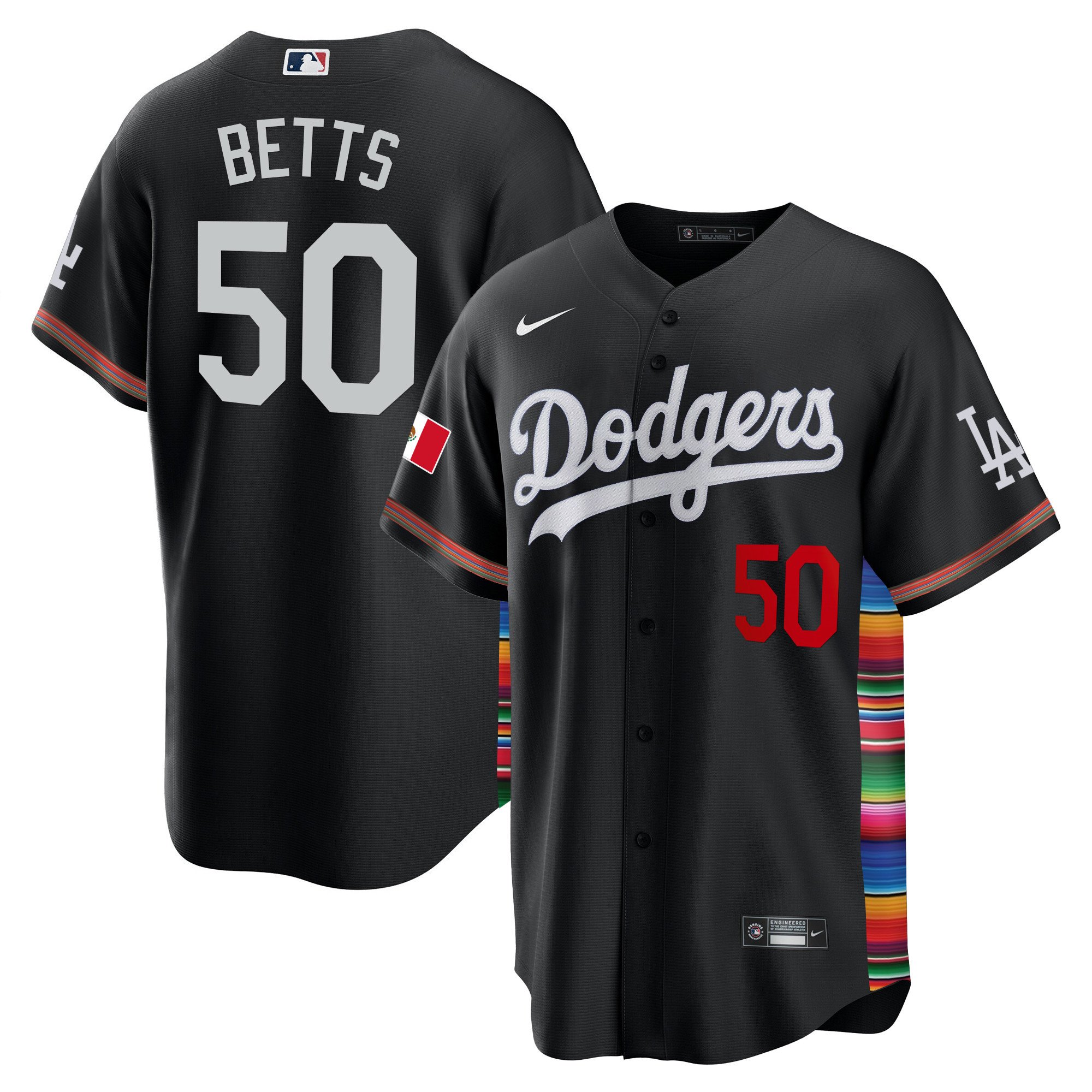 Men's Mookie Betts Los Angeles Dodgers Mexico Cool Base Limited Black Jersey V2 - All Stitched