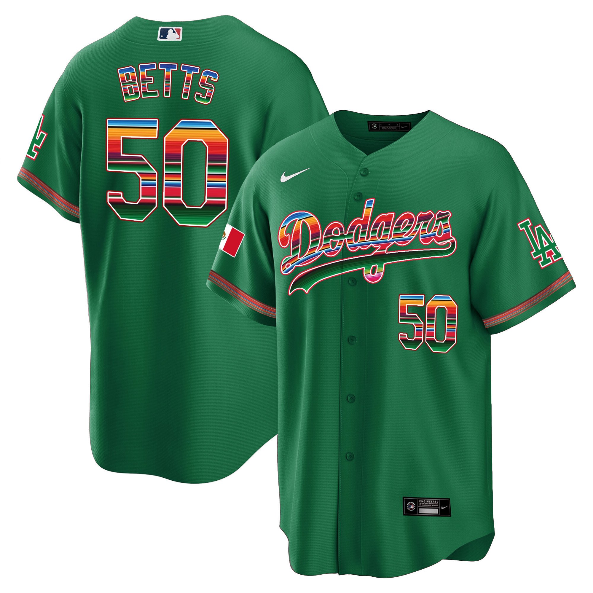 Men's Mookie Betts Los Angeles Dodgers Mexico Cool Base Limited Green Jersey - All Stitched