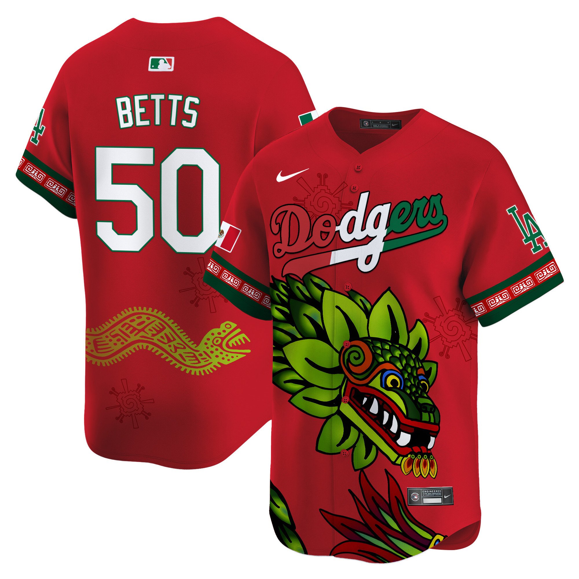 Men's Mookie Betts Los Angeles Dodgers Mexico Quetzalcoatl Aztec Vapor Limited Red Jersey - Printed