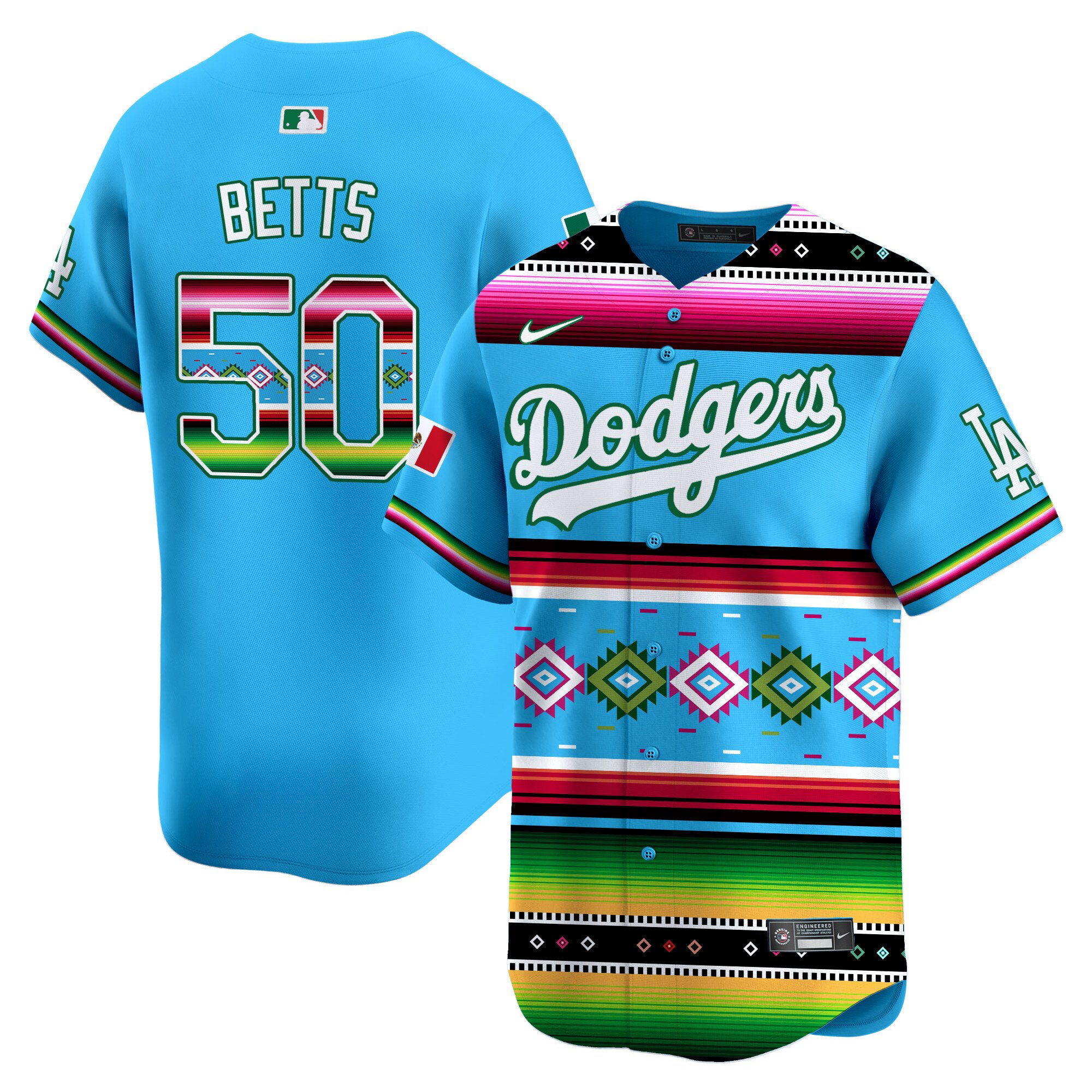 Men's Mookie Betts Los Angeles Dodgers Mexico Vibrant Serape Vapor Premier Limited Light Blue Jersey - Printed