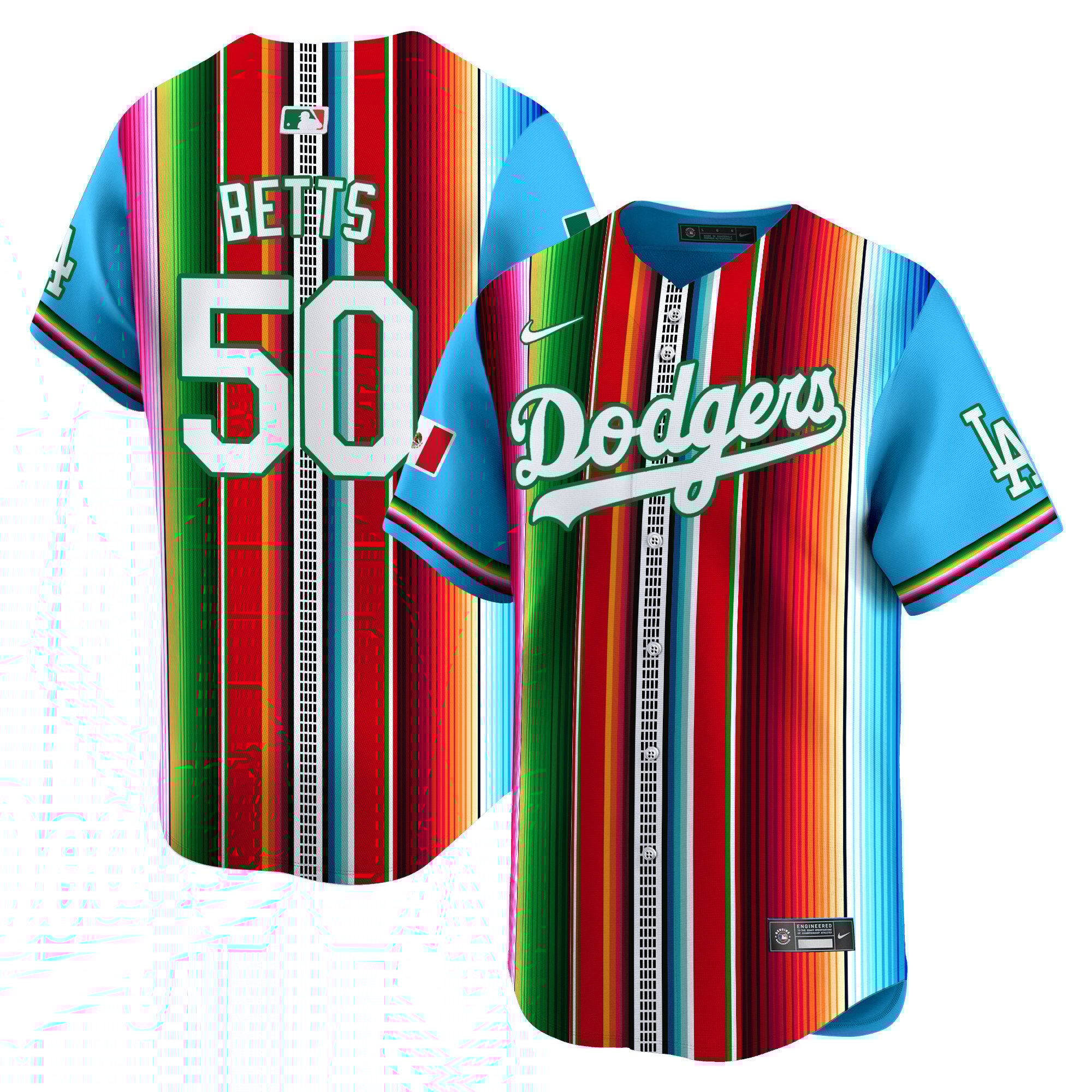 Men's Mookie Betts Los Angeles Dodgers Serape Pattern Mexico Vapor Premier Limited Light Blue Jersey V2 - Printed
