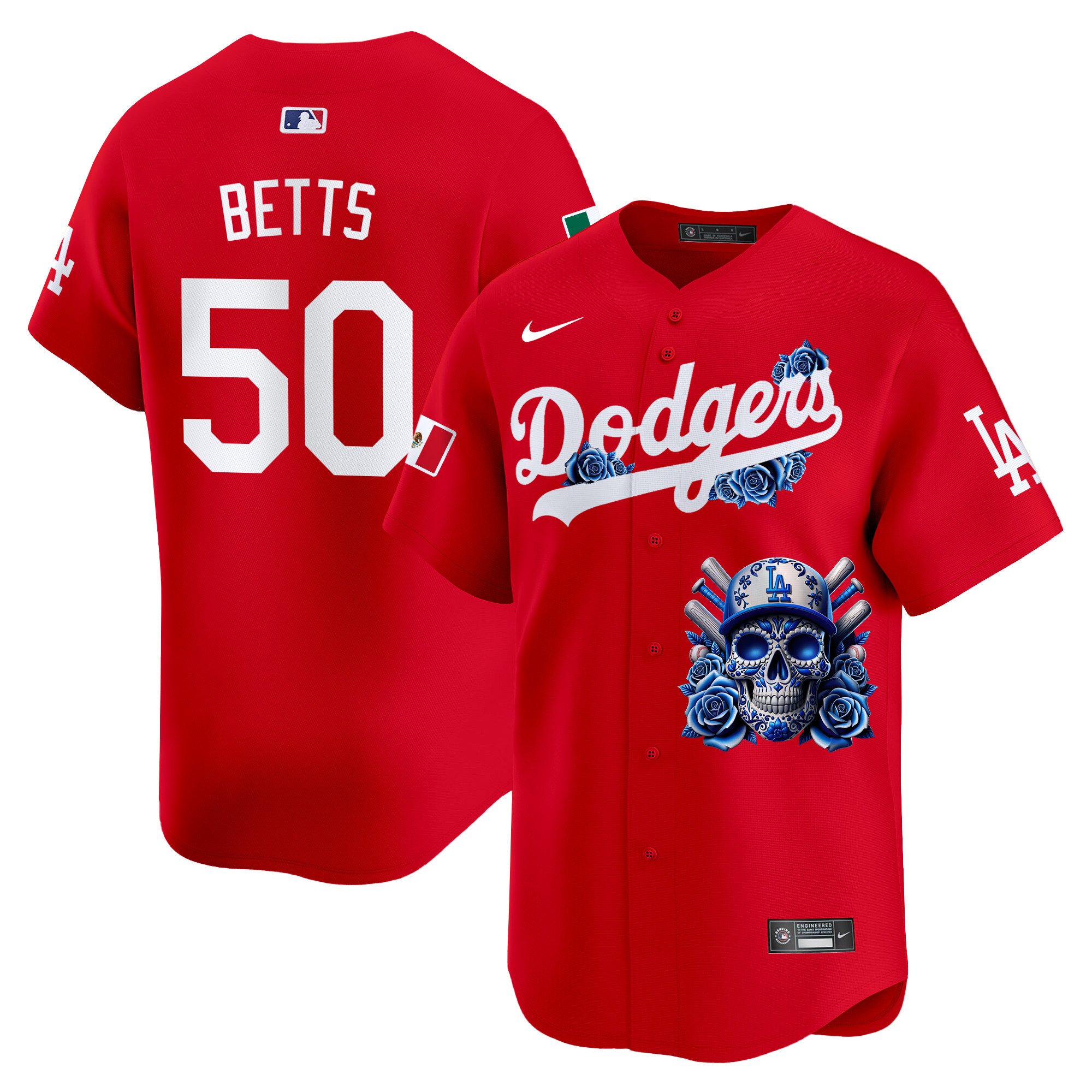 Men's Mookie Betts Los Angeles Dodgers Skull Vapor Premier Limited Red Jersey V2 - Printed