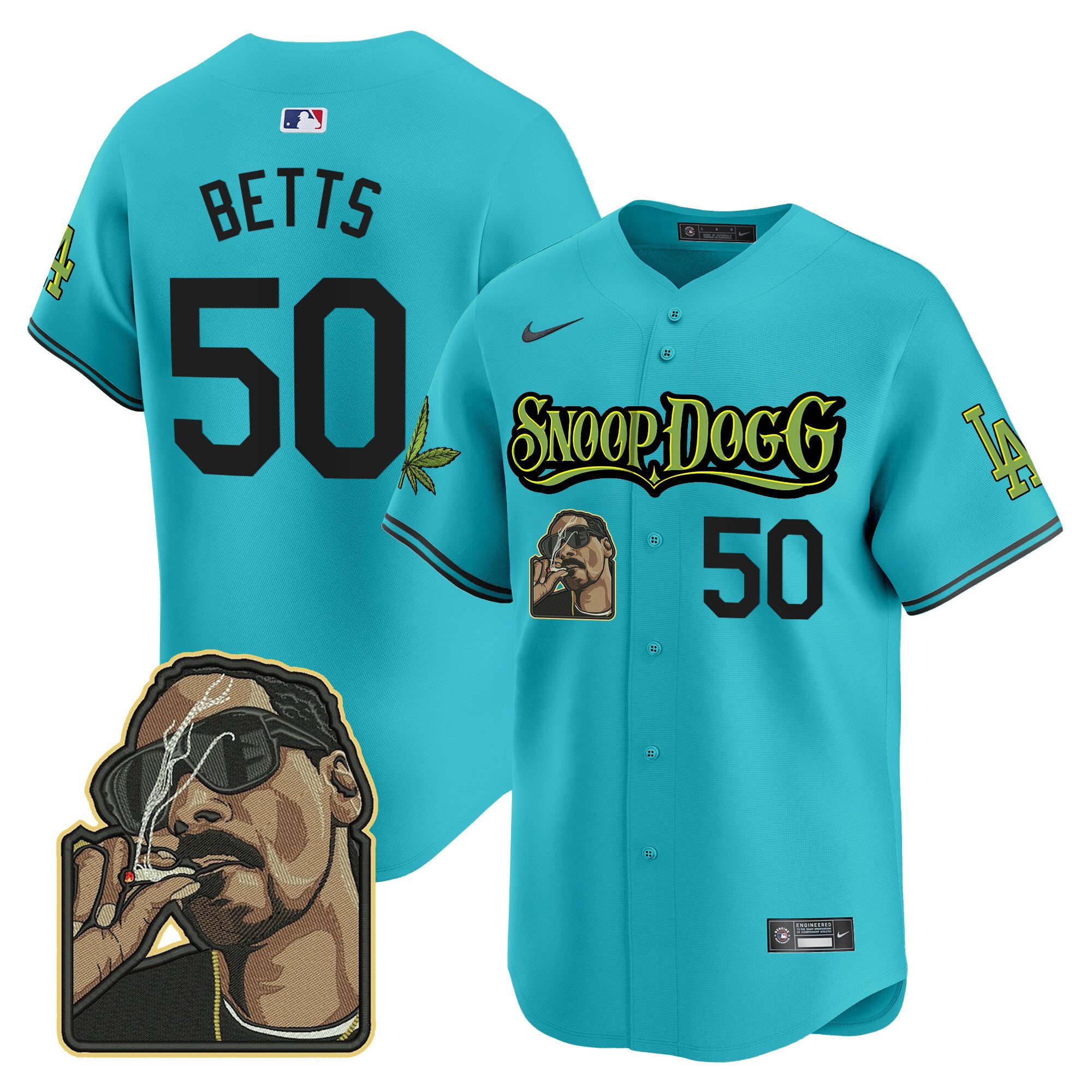 Men's Mookie Betts Los Angeles Dodgers Snoop Dogg Vapor Premier Limited Aqua Jersey - Stitched