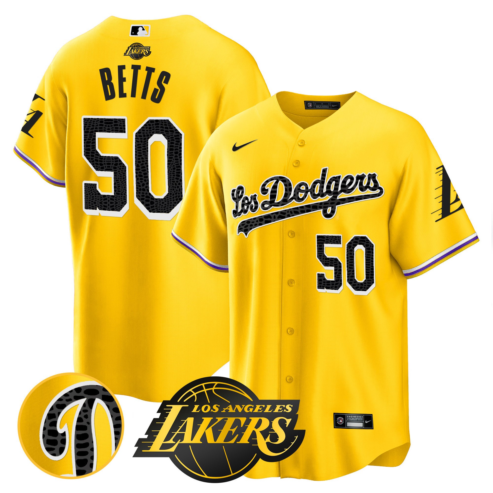 Men's Mookie Betts Los Los Angeles Dodgers Cool Base Mamba Gold Jersey - All Stitched