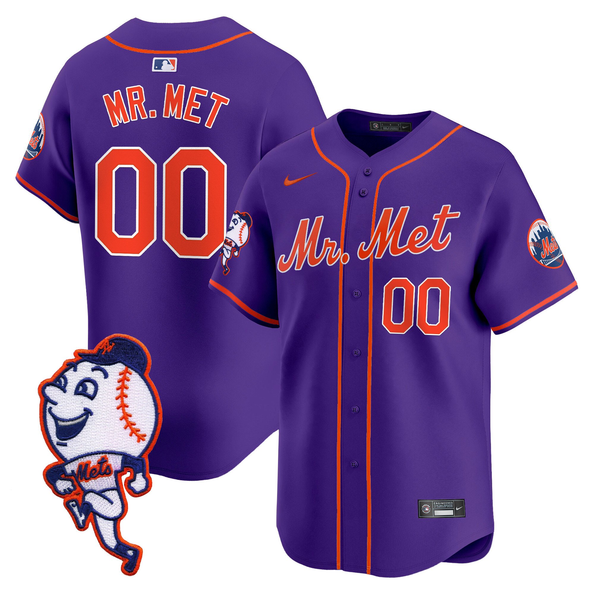 Men's Mr. Met New York Mets Mr. Met Patch Vapor Premier Limited Purple Jersey - All Stitched