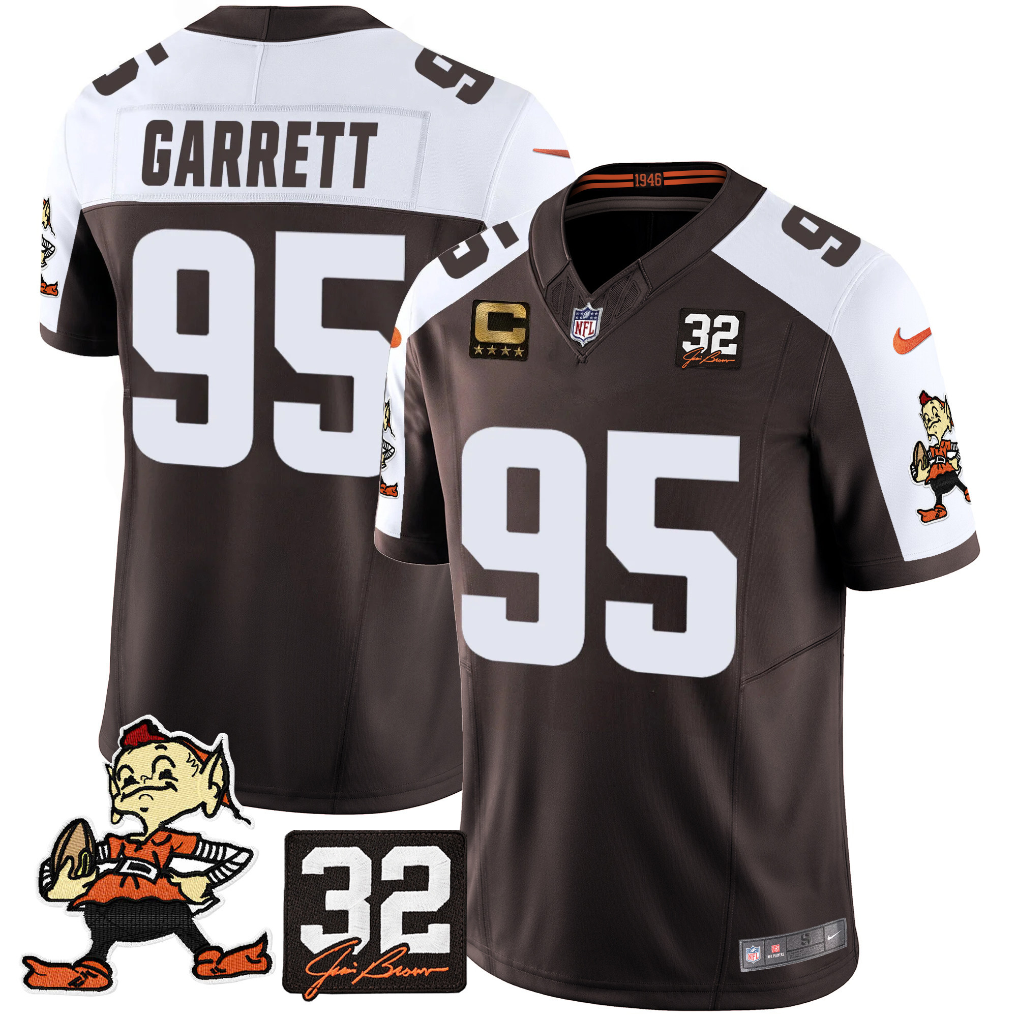 Men's Myles Garrett Cleveland Browns #32 Jim Brown Memorial Patch Vapor Limited Alternate Jersey V2 - All Stitched