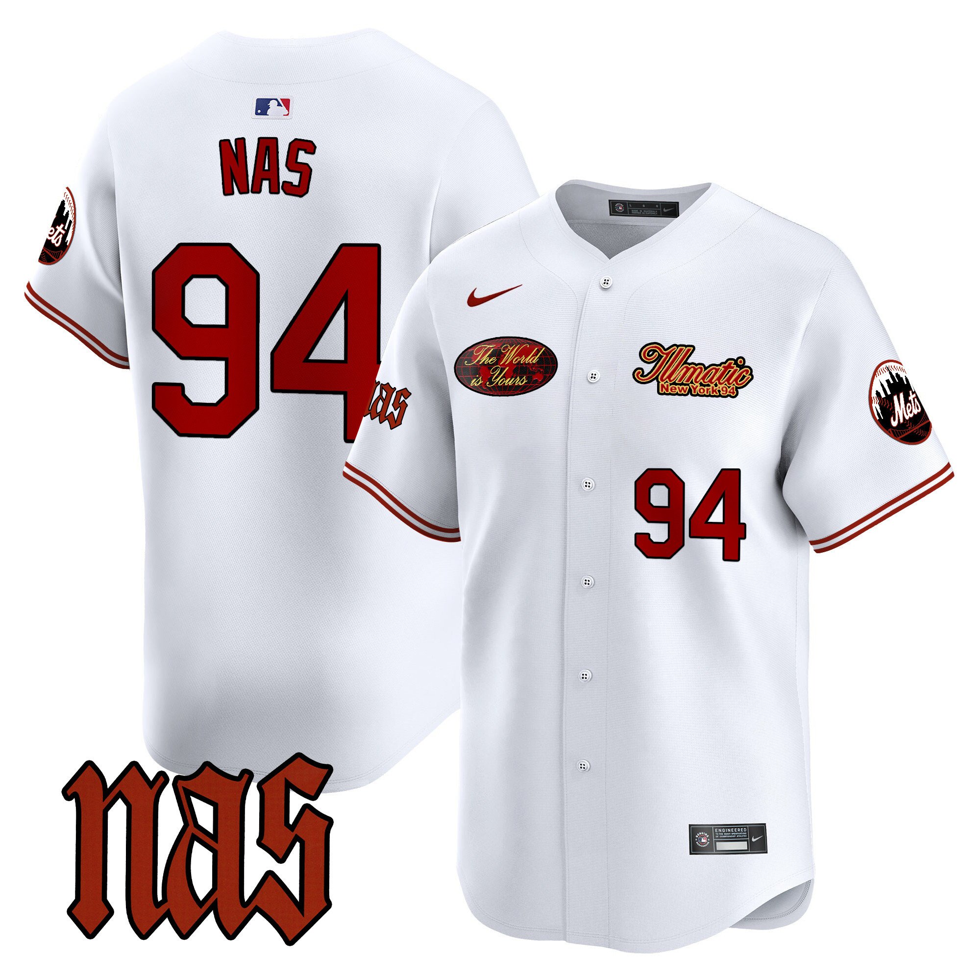 Men's Nas New York Mets Nas Illmatic Vapor Premier Limited White Jersey V2 - All Stitched