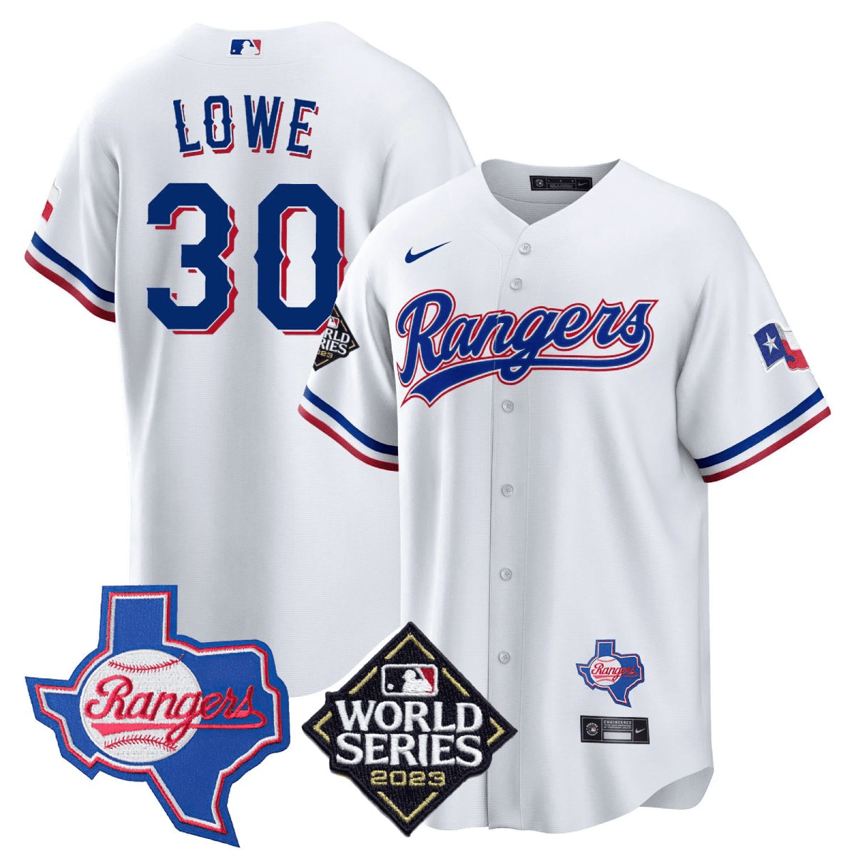 Men's Nathaniel Lowe Texas Rangers 2023 World Series & Texas State Patch Cool Base Gold White Jersey V2 Ã± All Stitched