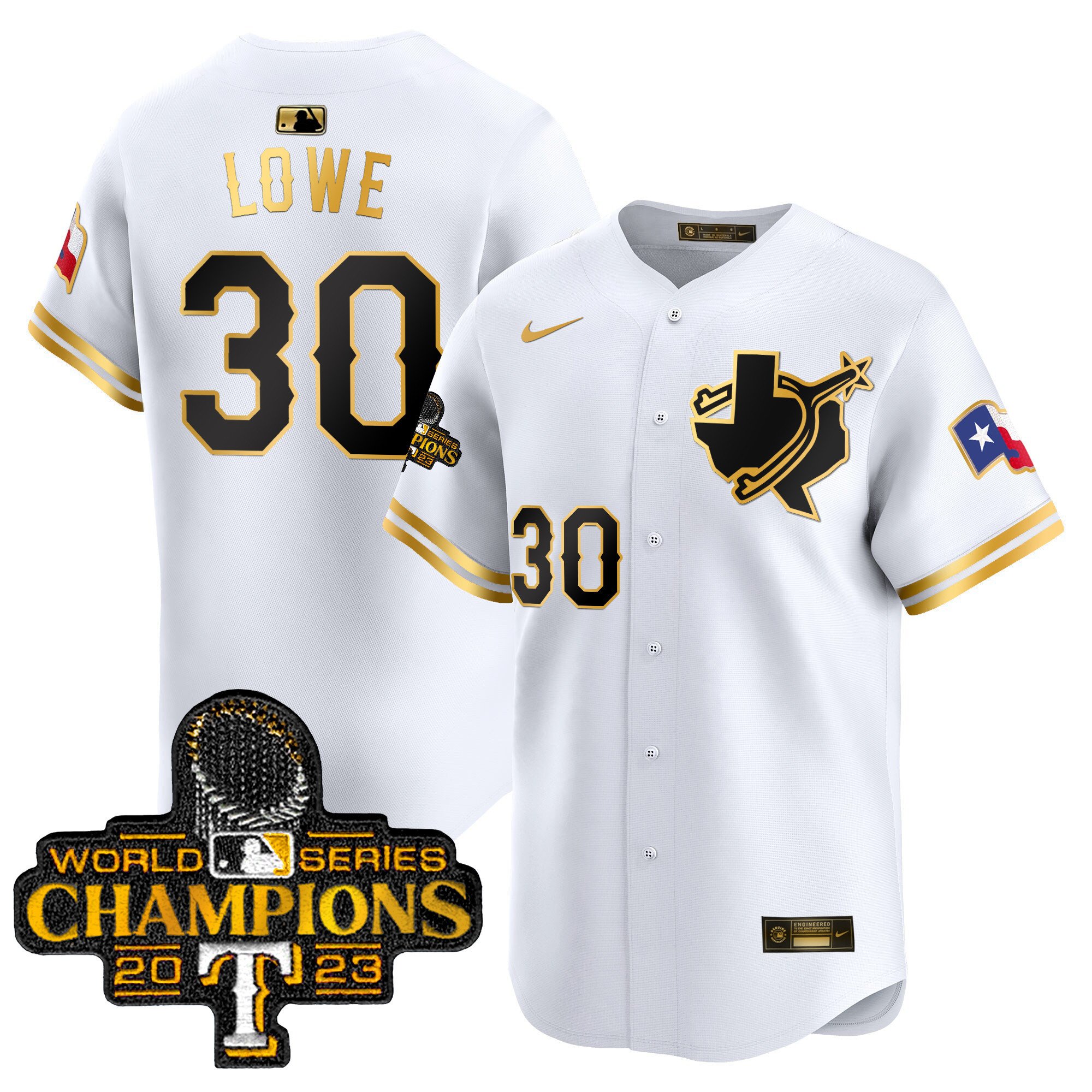 Men's Nathaniel Lowe Texas Rangers World Series Champions Vapor Premier Limited White Gold Jersey V3 - All Stitched